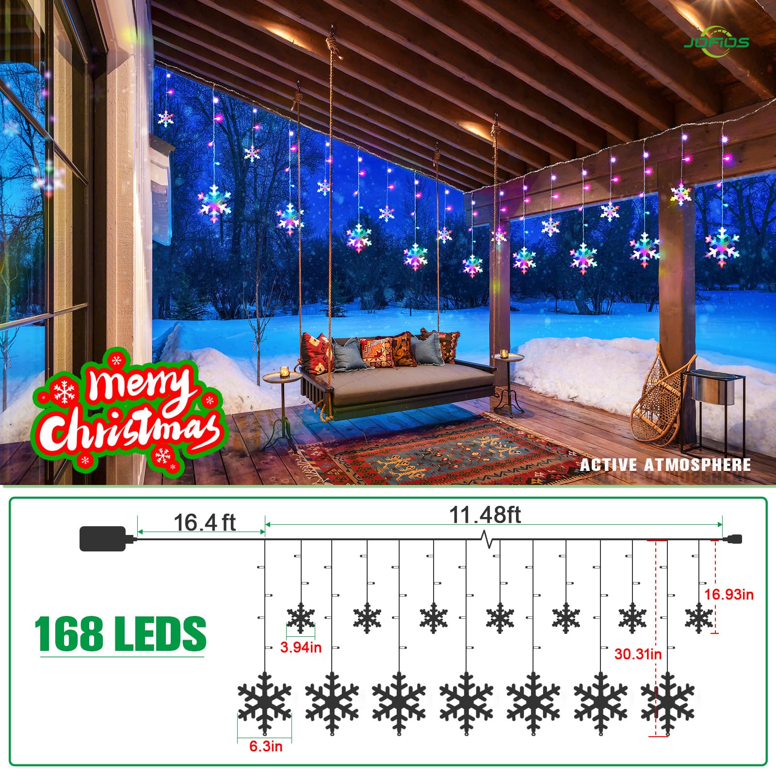 Jofios Outdoor Led Snowflake Icicle Christmas Lights - 11.48Ft With 14 Drops, Waterproof For Eaves, Window, Curtain Xmas Decorat