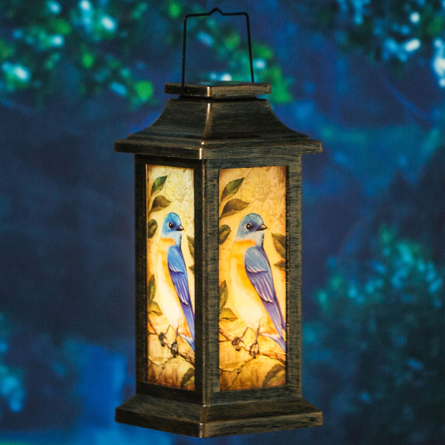 Topadorn Hanging Solar Lantern Waterproof Portable Lamp Outdoor Garden Decorative Led Light, Blue Bird, 10&quot; H