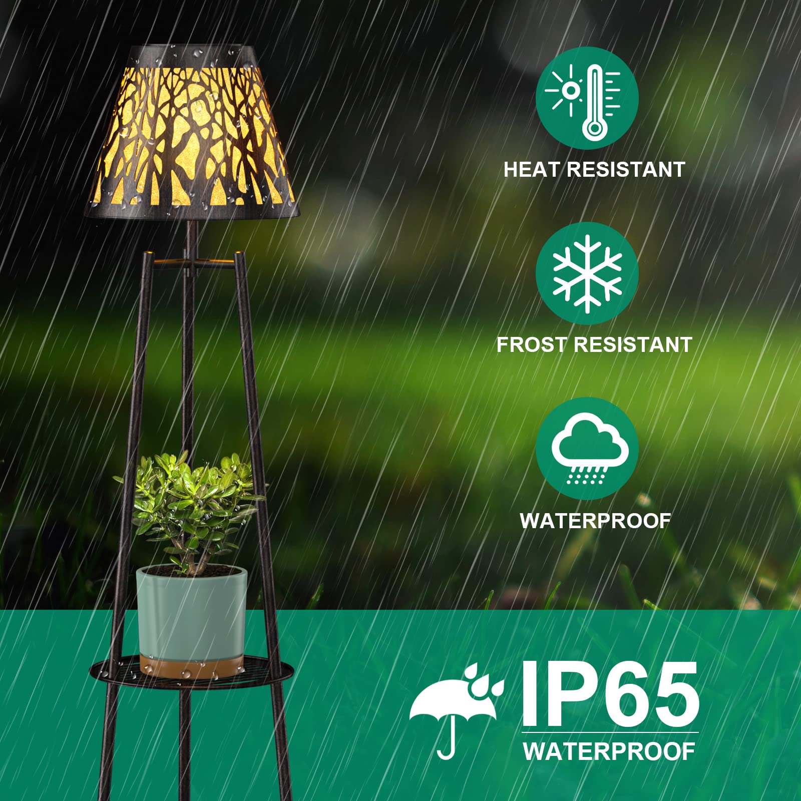 Candieslife 2 Pack Outdoor Solar Lights With Plant Stands, 45.5'' Metal Solar Floor Lamps Waterproof Solar Garden Lights For Pat