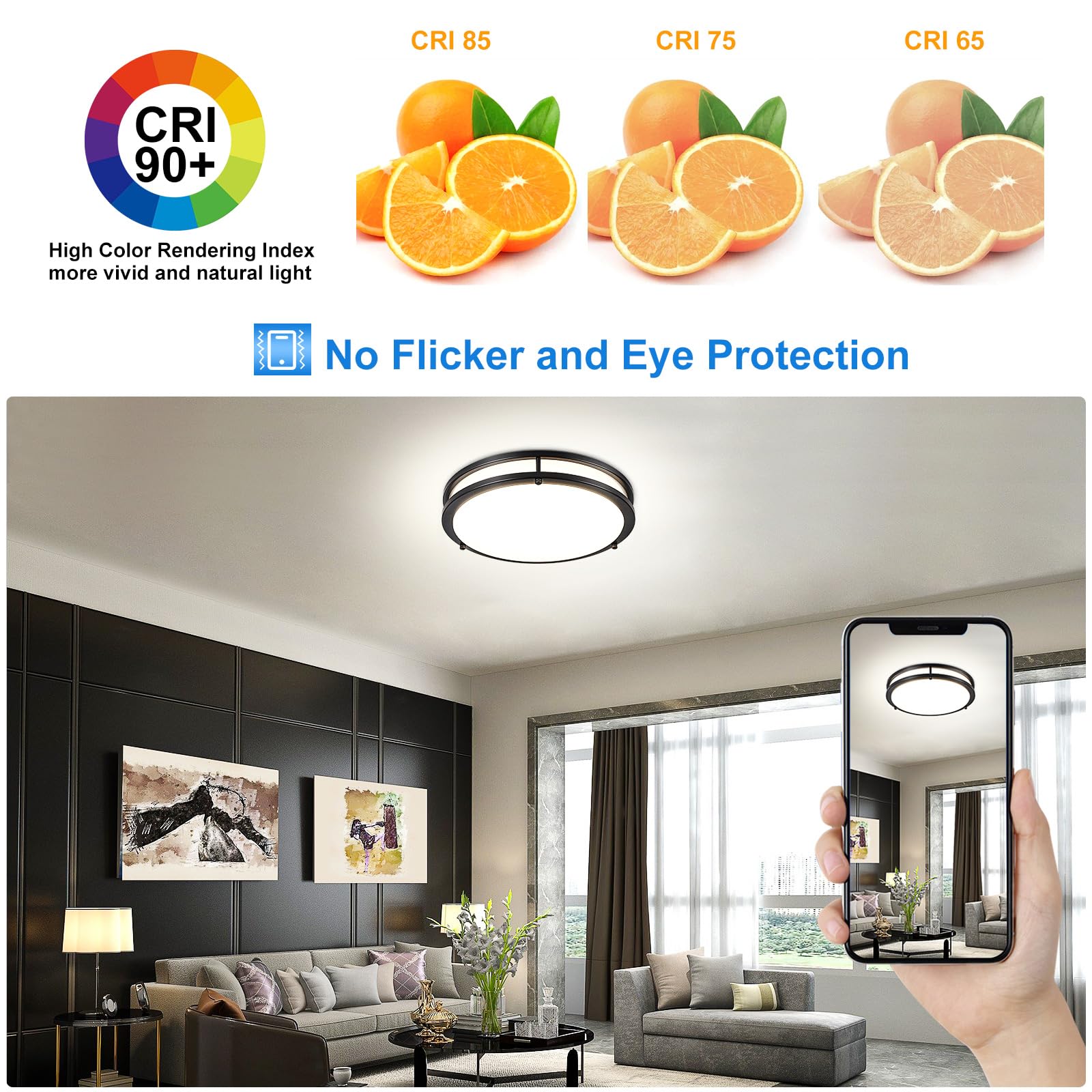 Dllt Flush Mount Led Ceiling Light: 13 Inch 5Cct (3000K-6000K) & Dimmable Ceiling Light Fixtures For Bedroom Hallway - 24W Modern Black Super Bright Kitchen Lighting Fixtures Ceiling