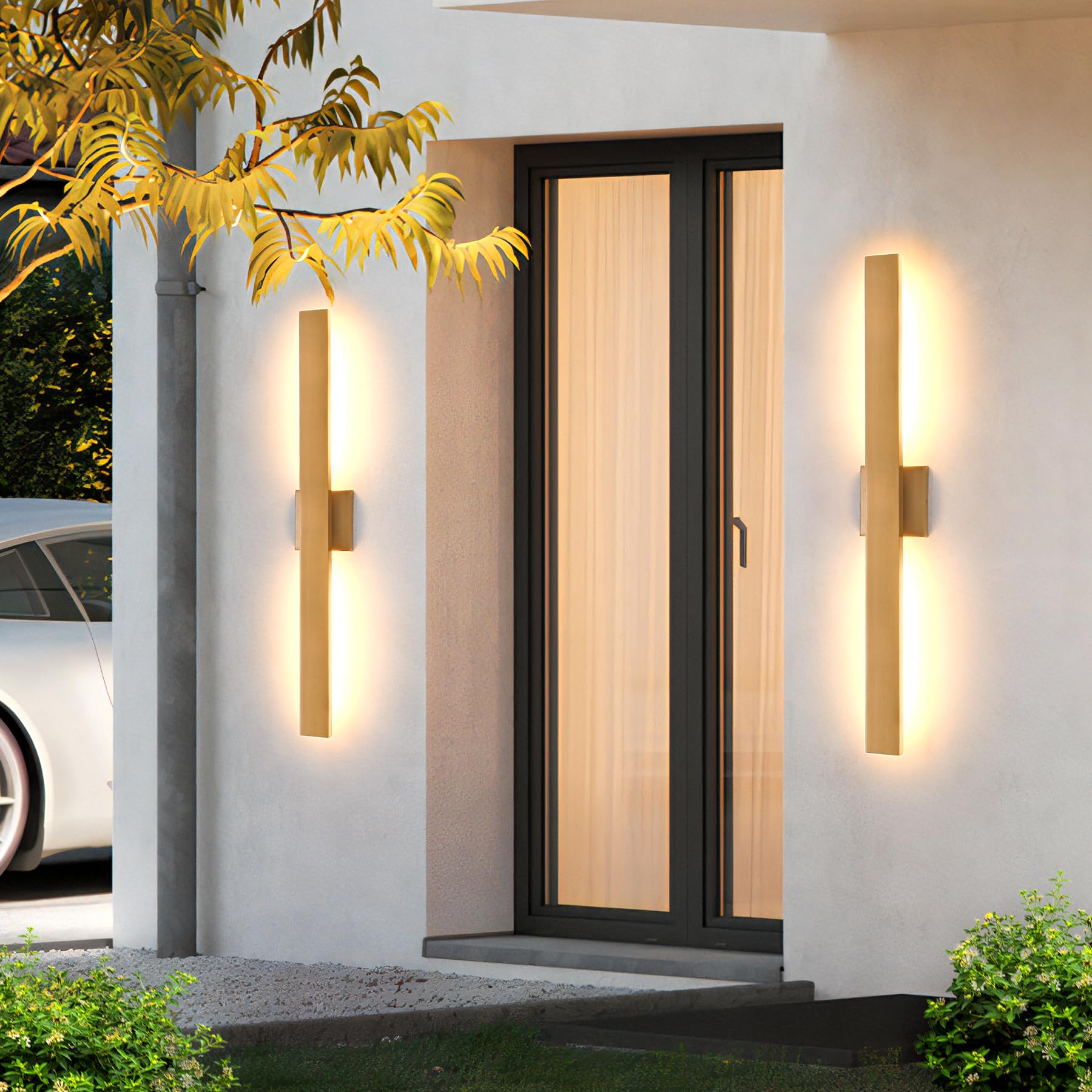 JOKAONOTL Gold LED Porch Lights, Waterproof Outdoor Wall Lights, 34 in, Aluminum, 2 Pack