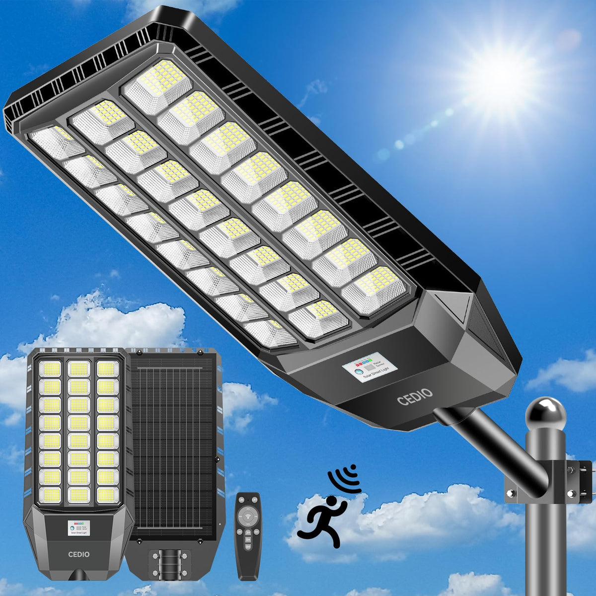 CEDIO 7000W Solar Street Light, Commercial Solar Parking Lot Lights 380000 Lumens Solar Street Light Waterproof Dusk to Dawn, So