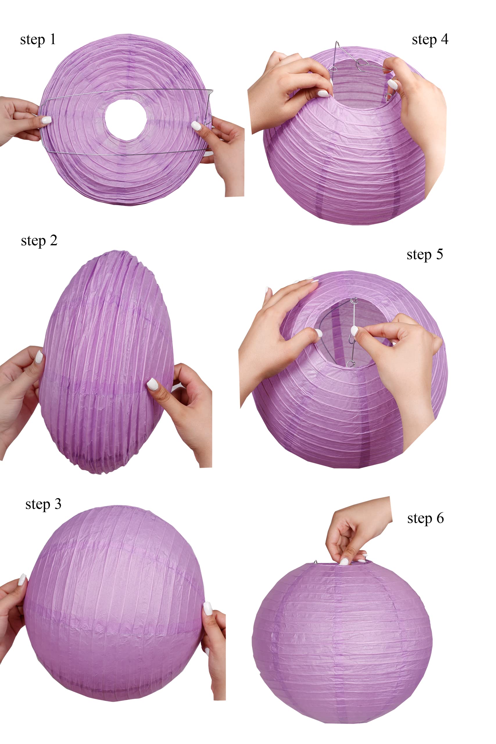 Pack Of 6 Round Paper Lanterns Lamp Wedding Birthday Party Decoration (Lilac, 4''/10Cm)