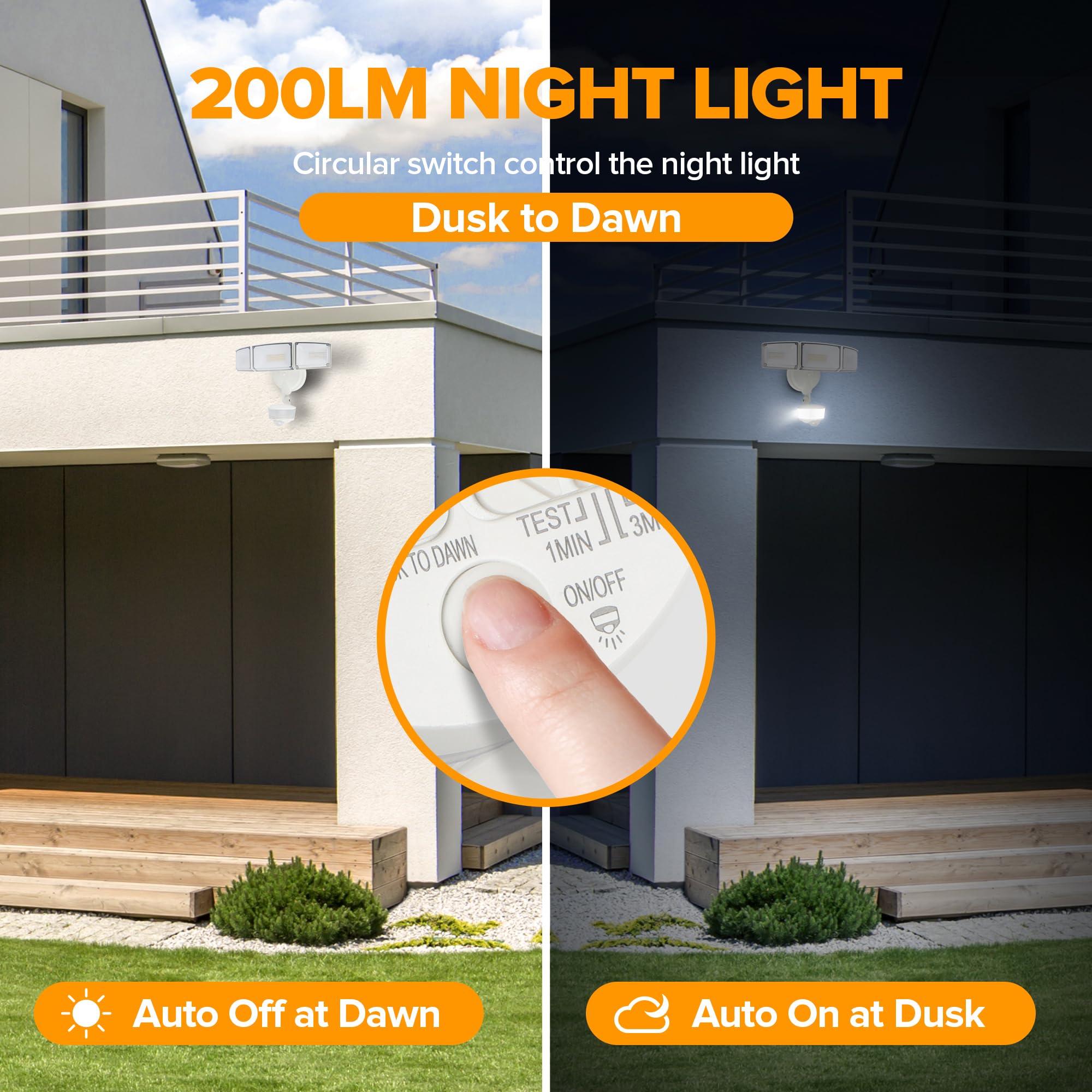 LUTEC 74W LED Motion Sensor Flood Light, 8000 Lumen, 5000K Daylight, Waterproof, Outdoor Security Light, White