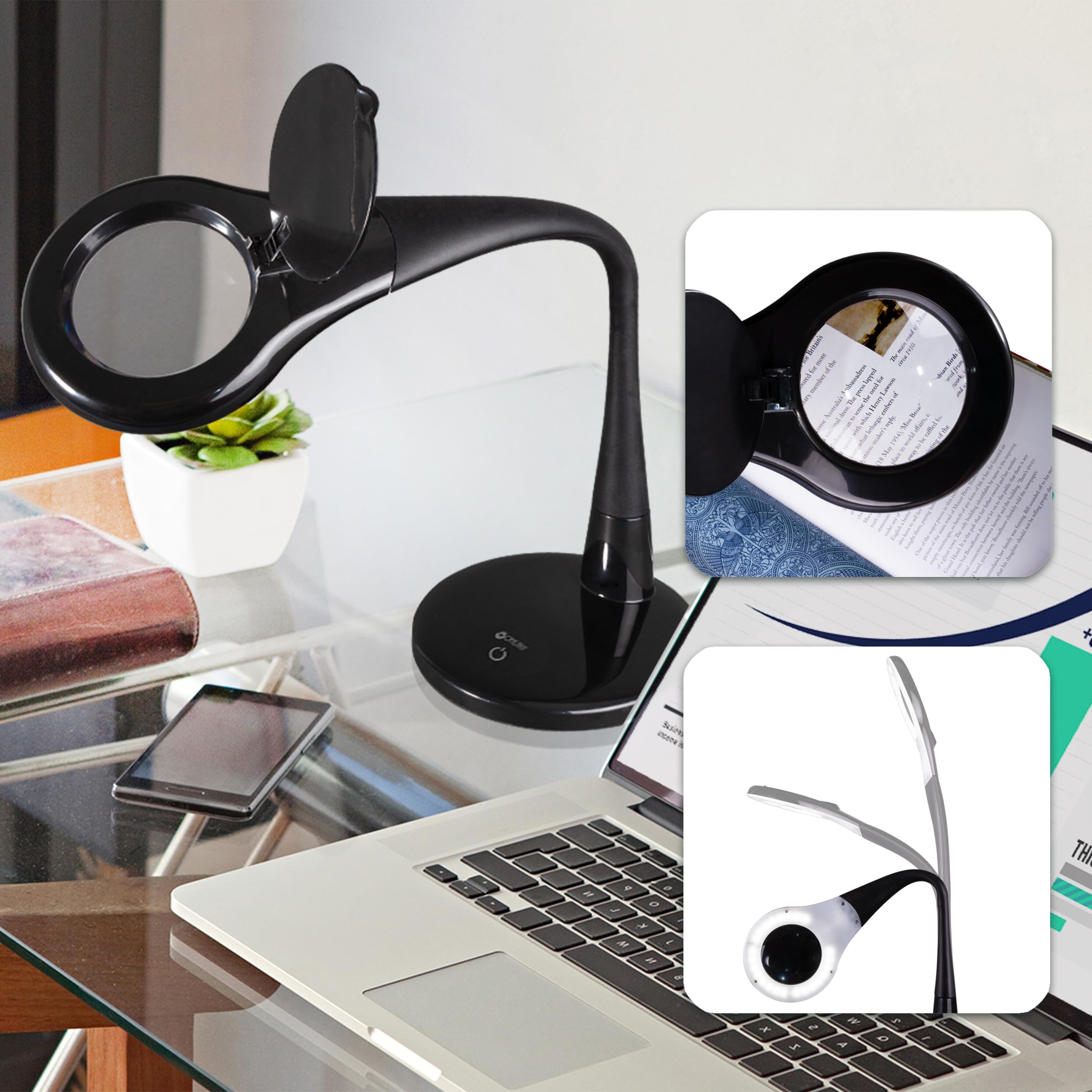 Ottlite Led Desk Lamp With Adjustable Magnifier, Prevention Series - Designed To Reduce Eyestrain - Adjustable Flexible Neck, 4 