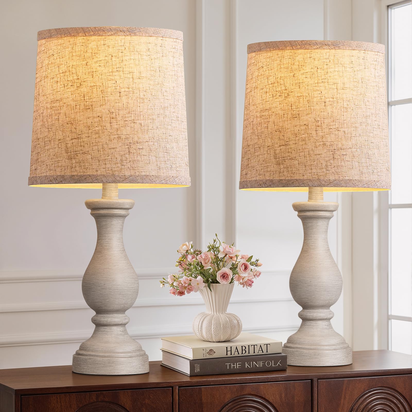Seealle Farmhouse Table Lamps Set of 2 - Rustic Bedroom Lamps for Living Room  22 Boho Bedside Lamp for Night Stands End Table Office Desk Lamp Nightstand Clearance Decorating with Linen Shades