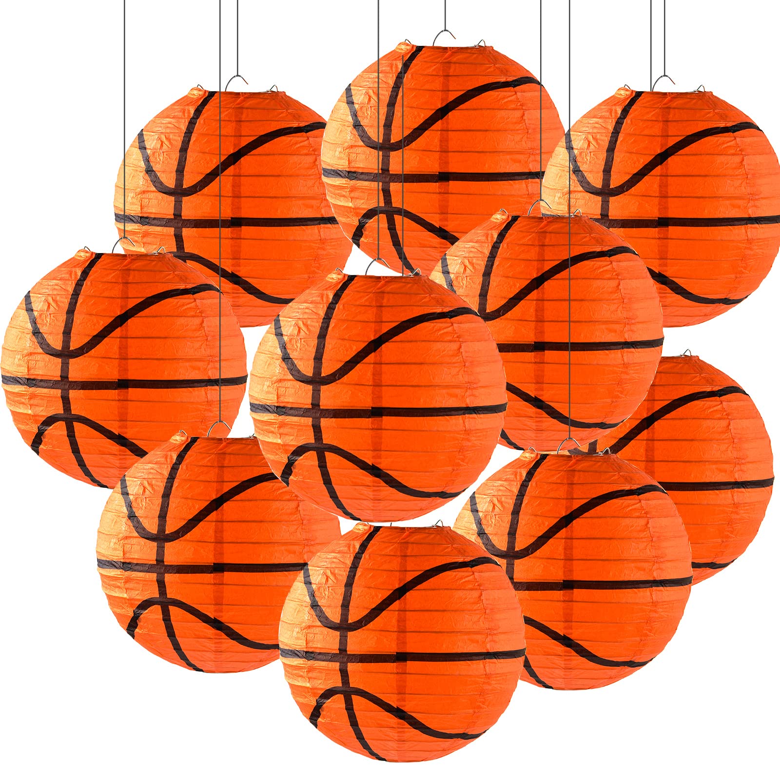10 Pieces Orange Basketball Paper Lanterns Decorations 8 inches Ceiling Hanging Basketball Lanterns Basketball Sports Party Pape