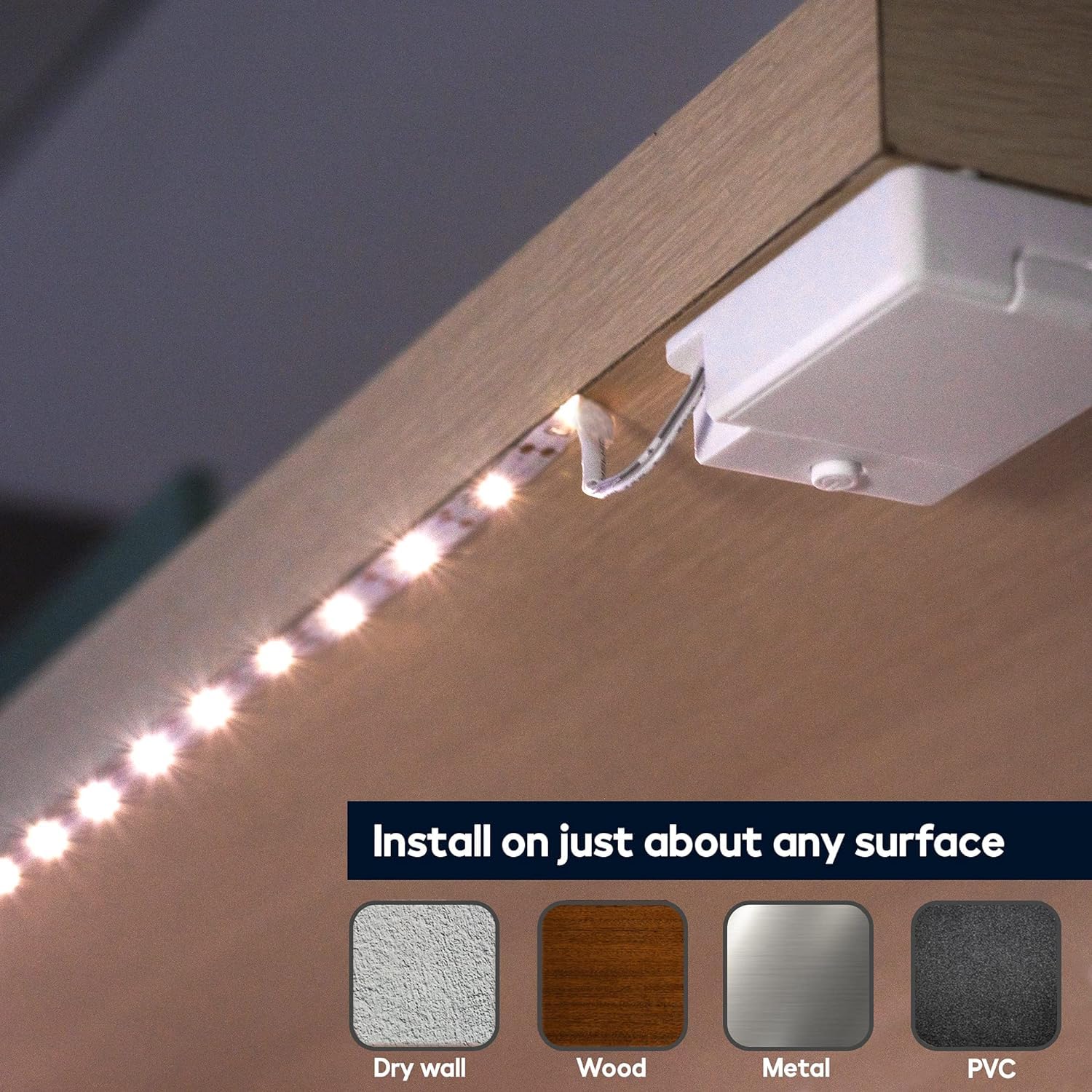 BestLuz Battery Powered LED Strip Lights, 40 inch, Neutral White, 3-Pack, Plastic, Model BSL-003, Wireless for Under Cabinet, Closet, Shelves