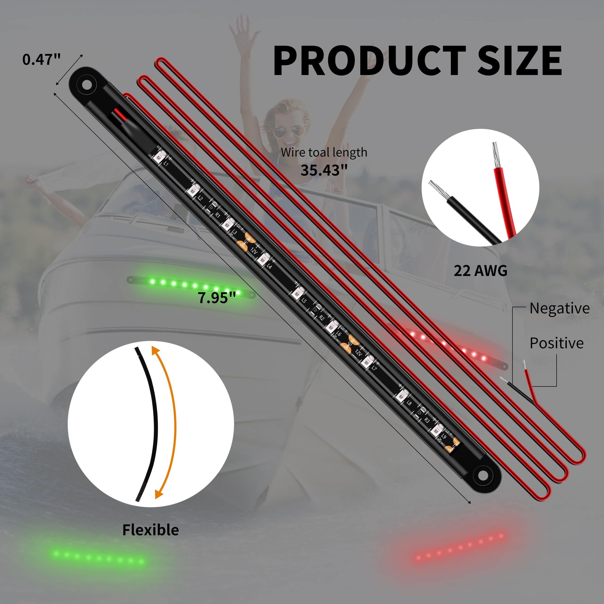 RVZONE Boat Navigation Lights, Red and Green LED Bow Lights, 7.8 inch, Model RBN2PK01, Marine Lighting for Yacht, Kayak, Pontoon