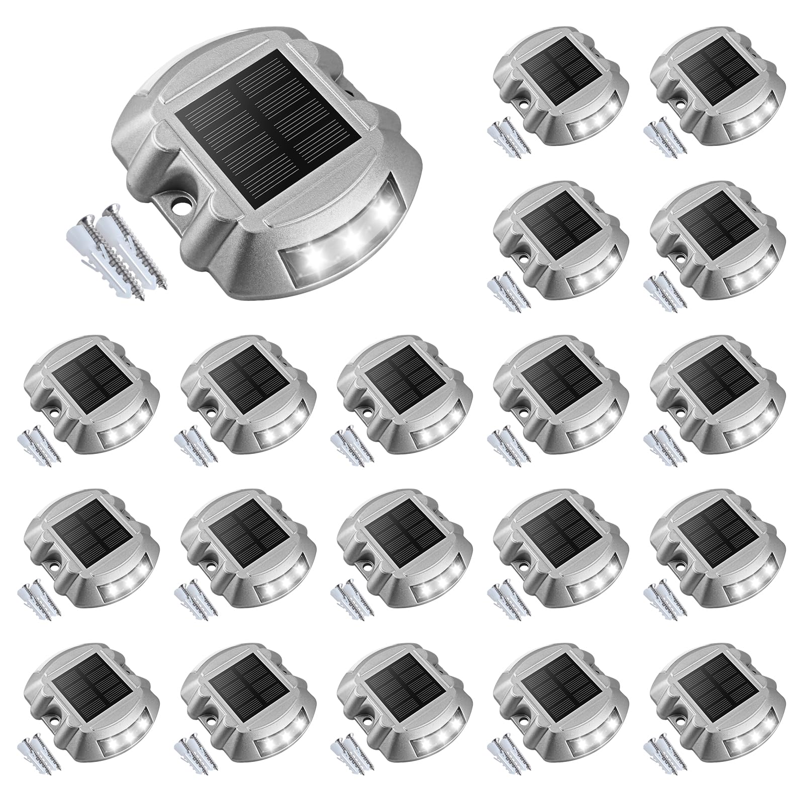 VOLISUN Solar Deck Lights Driveway Dock Lights, 20-Pack Led IP67 Waterproof Outdoor Warning Step Lights for Driveway Sidewalk Ga