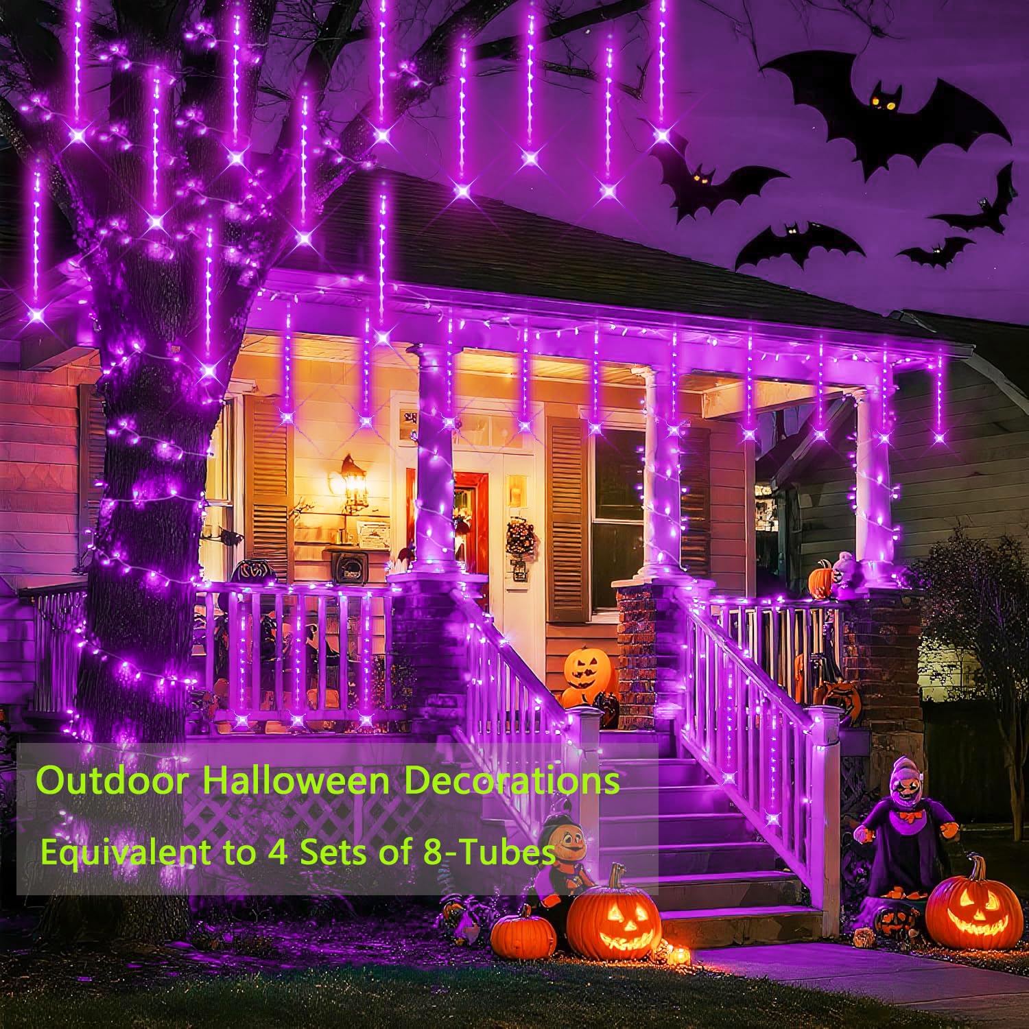 Lauzior Halloween Decoration - 32 Tubes Meteor Shower Lights, Waterproof, 12 Inch, Purple