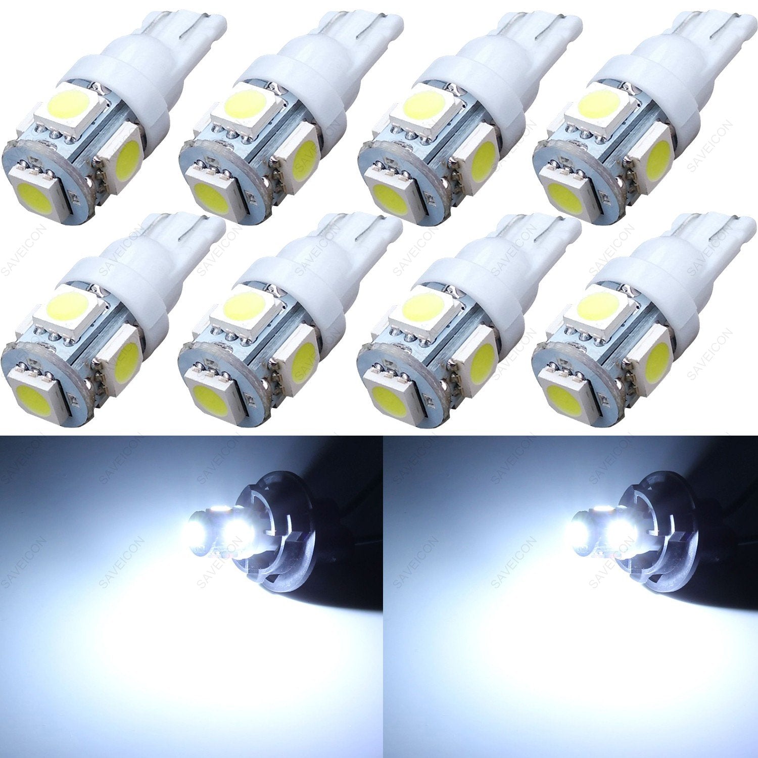 SAWE 5-SMD LED License Plate Dome Map Lights Bulbs, Pack of 8, White
