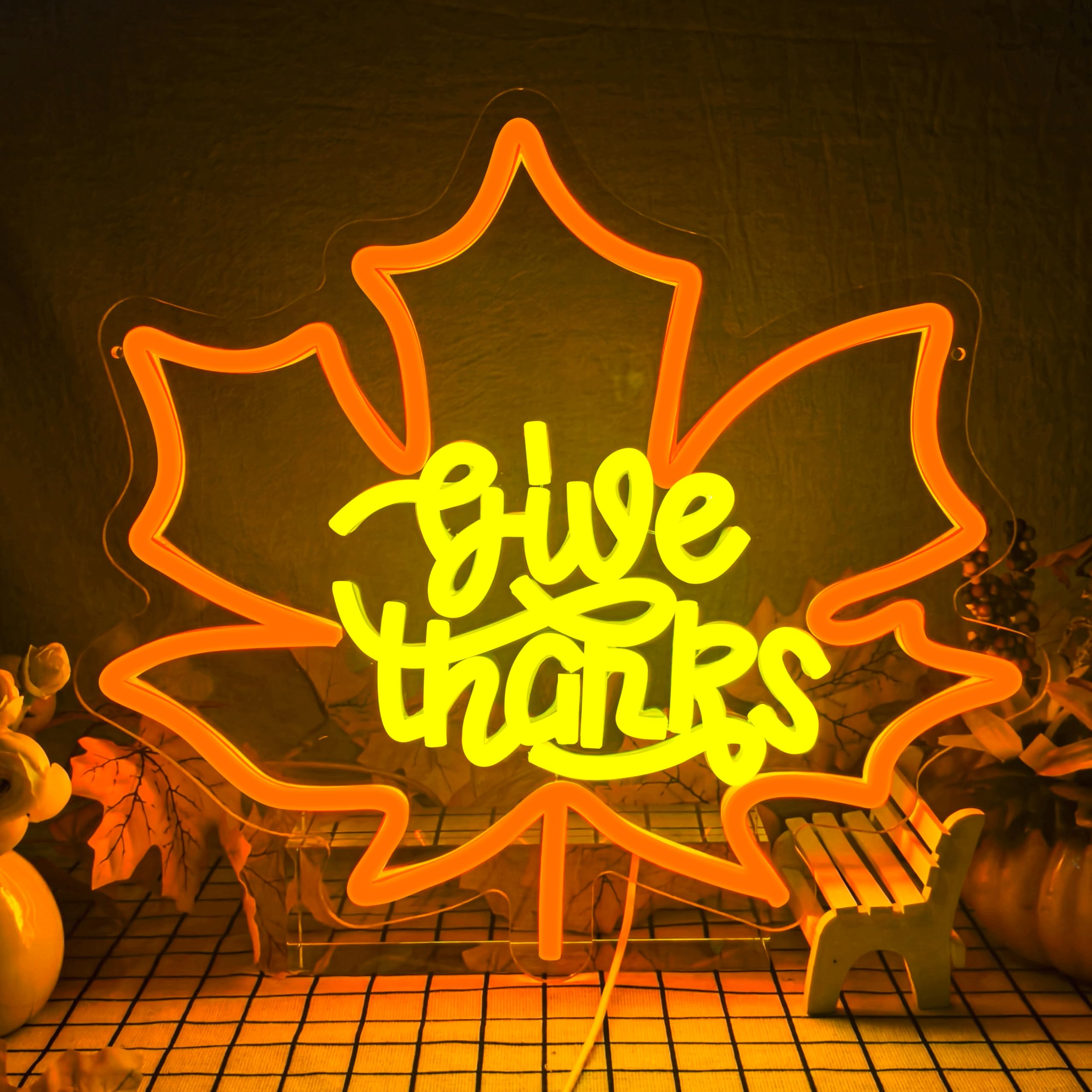 Thanksgiving Neon Sign Dimmable Fall Neon Sign For Thanksgiving Decoration Give Thanks Sign For Home Bar Salon Window Porch Front Door