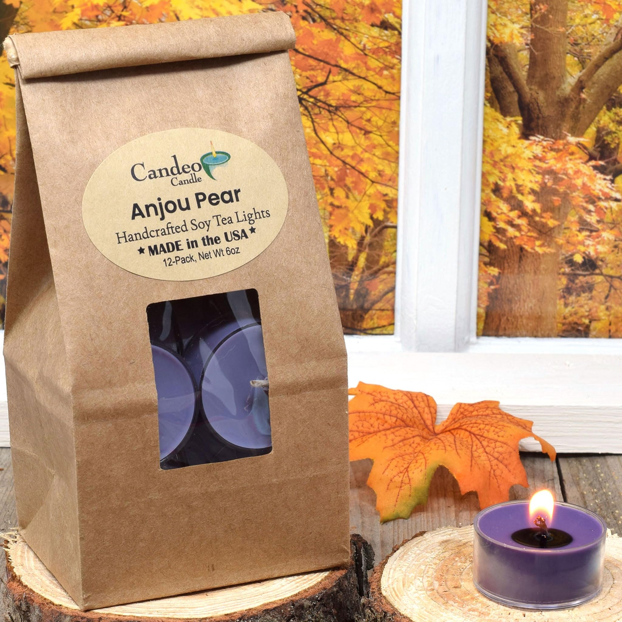 Anjou Pear Scented - 12 Pack - Scented Tealight Candles - Soy Beeswax Blend - Handmade In The Usa - Candeo Candle - Fall Scents