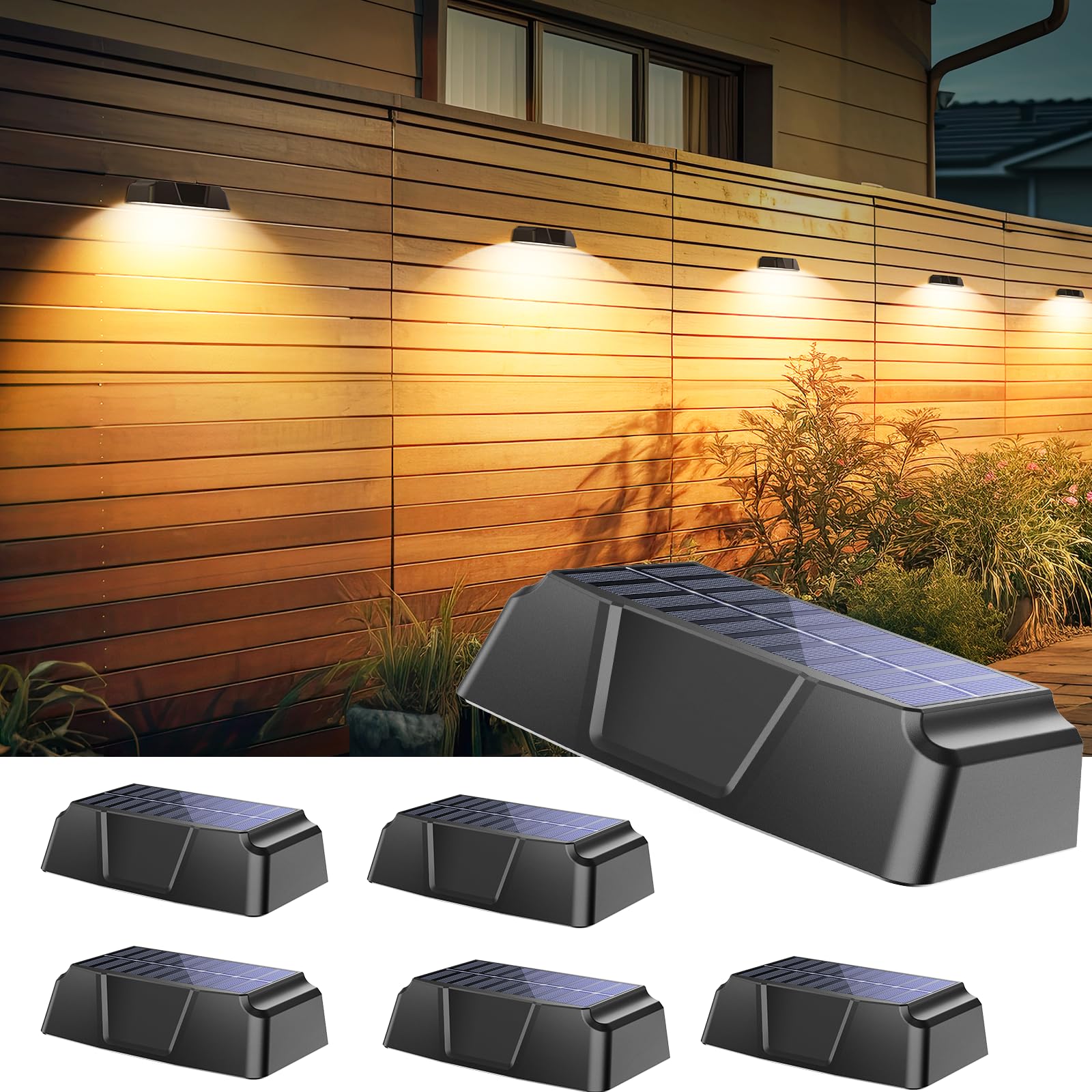 Brightown Solar Fence Lights Outdoor - 6 Pack Solar Outdoor Lights with Warm White, Cool White, 7 RGB Color, Fade/Jump Modes, So