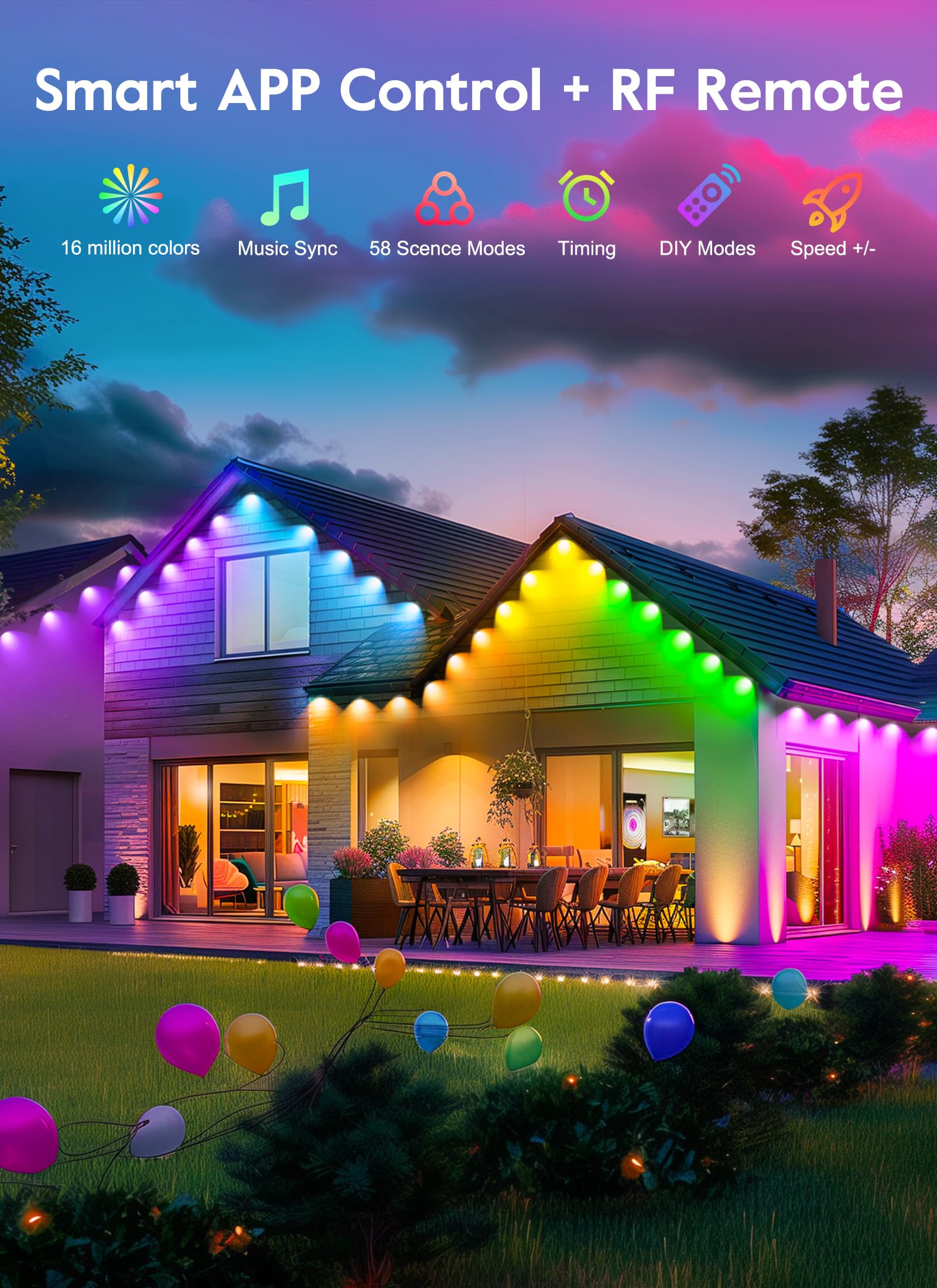 Brightown Smart C9 Christmas Lights, 100 LED, 66 Ft, RGBW, App Control, Music Sync, Model BMSL18