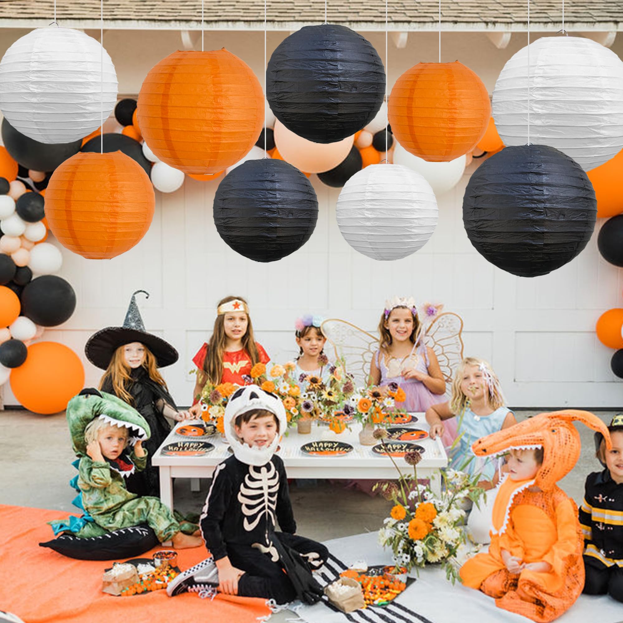 Beishida 12Pcs Orange Black White Paper Lanterns Decorative Chinese/Japanese Hanging Round Paper Lanterns Lamp For Halloween Birthday  Wedding  Christmas  Bridal Home Decor  Party Decoration