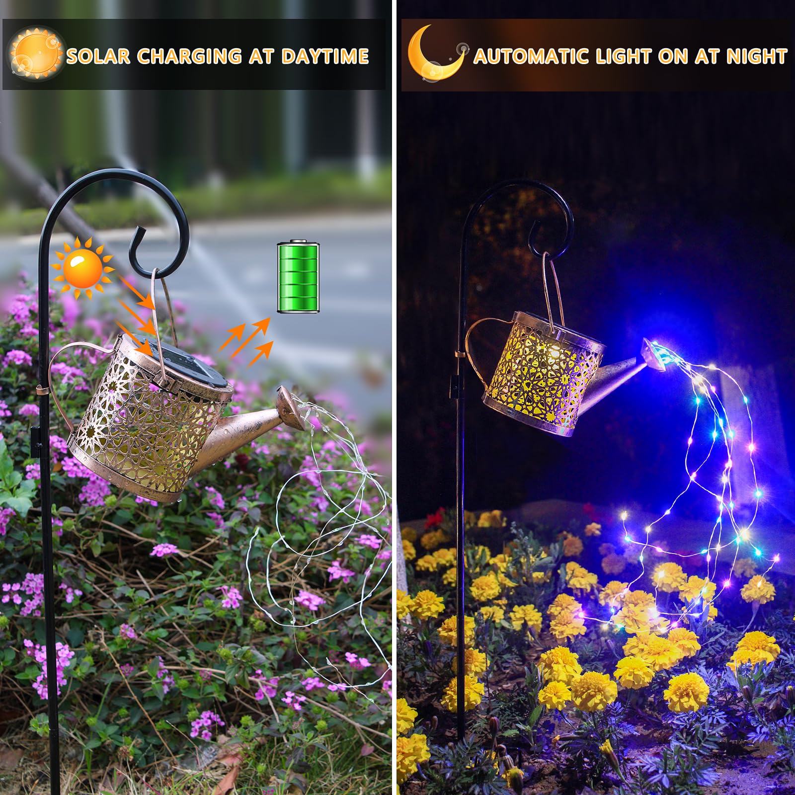 Solar Lights Outdoor Decorative, Metal Solar Watering Can Lights Waterproof, Small Hanging Gardening Decor For Yard Outside Pati
