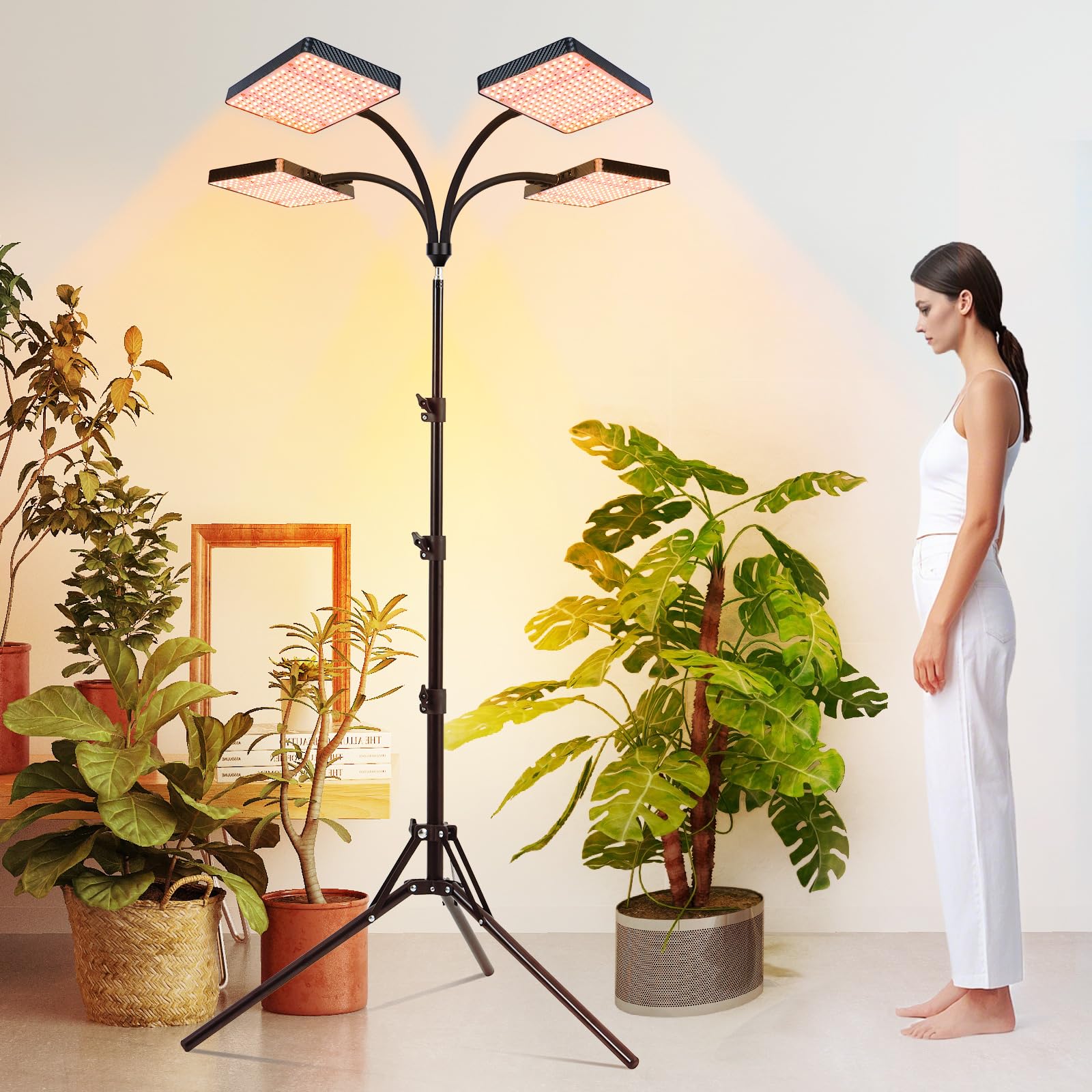 4-Head Grow Light with Stand 100W, FECiDA 2025 Grow Lights for Indoor Plants, Full Spectrum LED Plant Grow Light for Houseplants