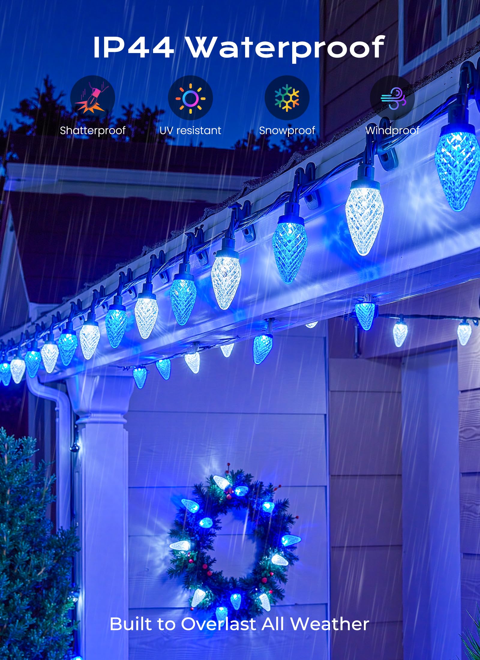 C9 Christmas Outdoor Lights  72 Ft 110 Led C9 String Lights  8 Modes & Timer Extendable Waterproof For Christmas Tree Indoor Outdoor Roofline Patio Outside Garden Backyard Xmas Decor  Blue White