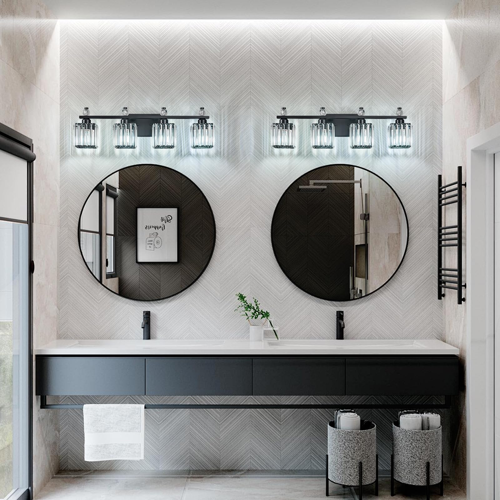 FDPBY 4-Light Crystal Vanity Light Fixtures, Sand Black, Metal, Model 290 for Bathroom Over Mirror Lighting