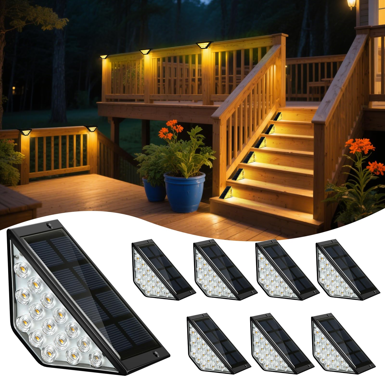 BKBB PPBB Solar Step Lights for Outside  Solar Stair Lights Outdoor Waterproof  Deck Step Lights for Fence  Patio  Yard  Porch  Front Door  Sidewalk  Garden  Patio Decor (8  Warm White)