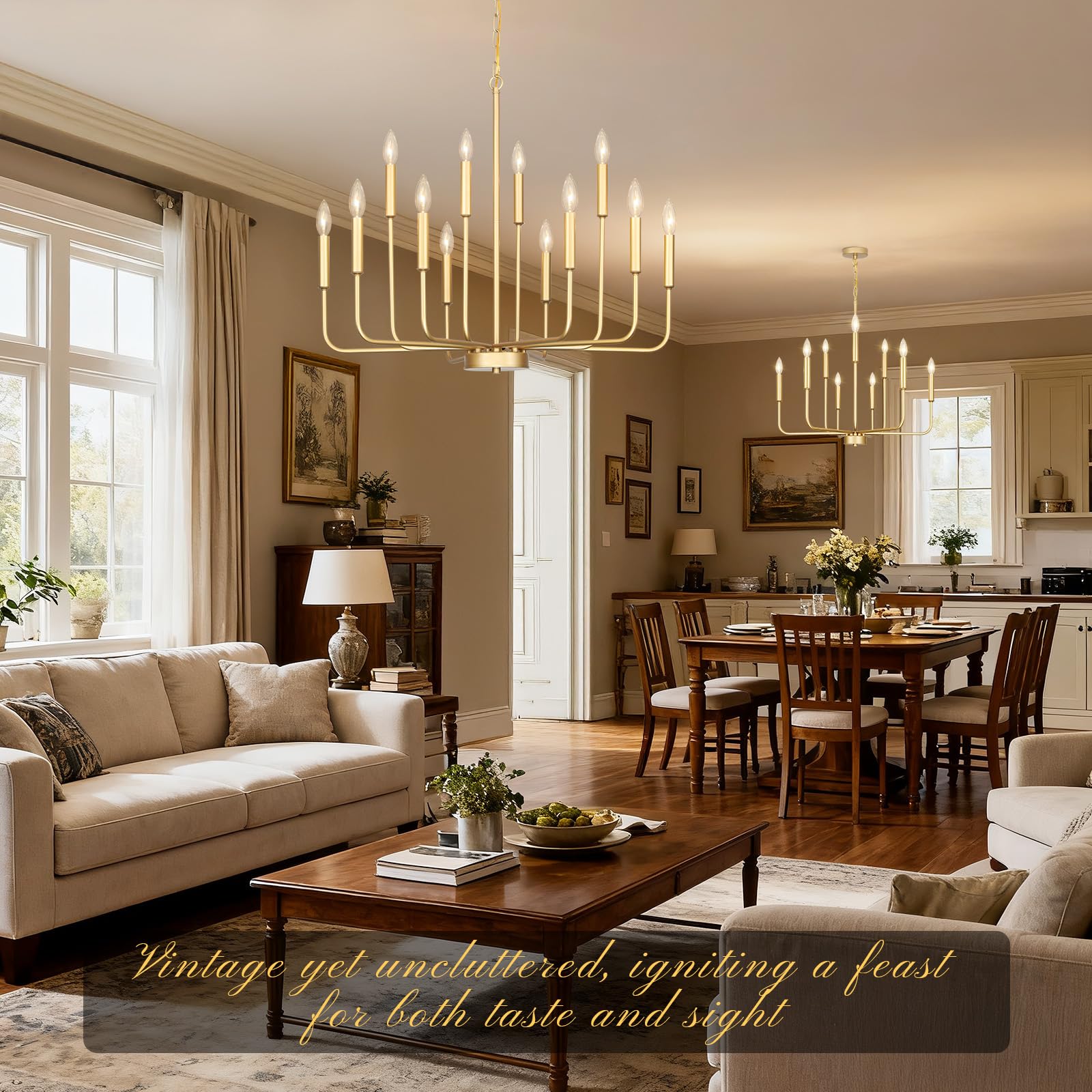 Gifarich Gold Chandeliers For Dining Room Light Fixture Over Table  Modern Farmhouse Chandeliers For Living Room 9-Lights Industrial Metal Candle Lighting Fixtures For Entryway Kitchen Island Foyer