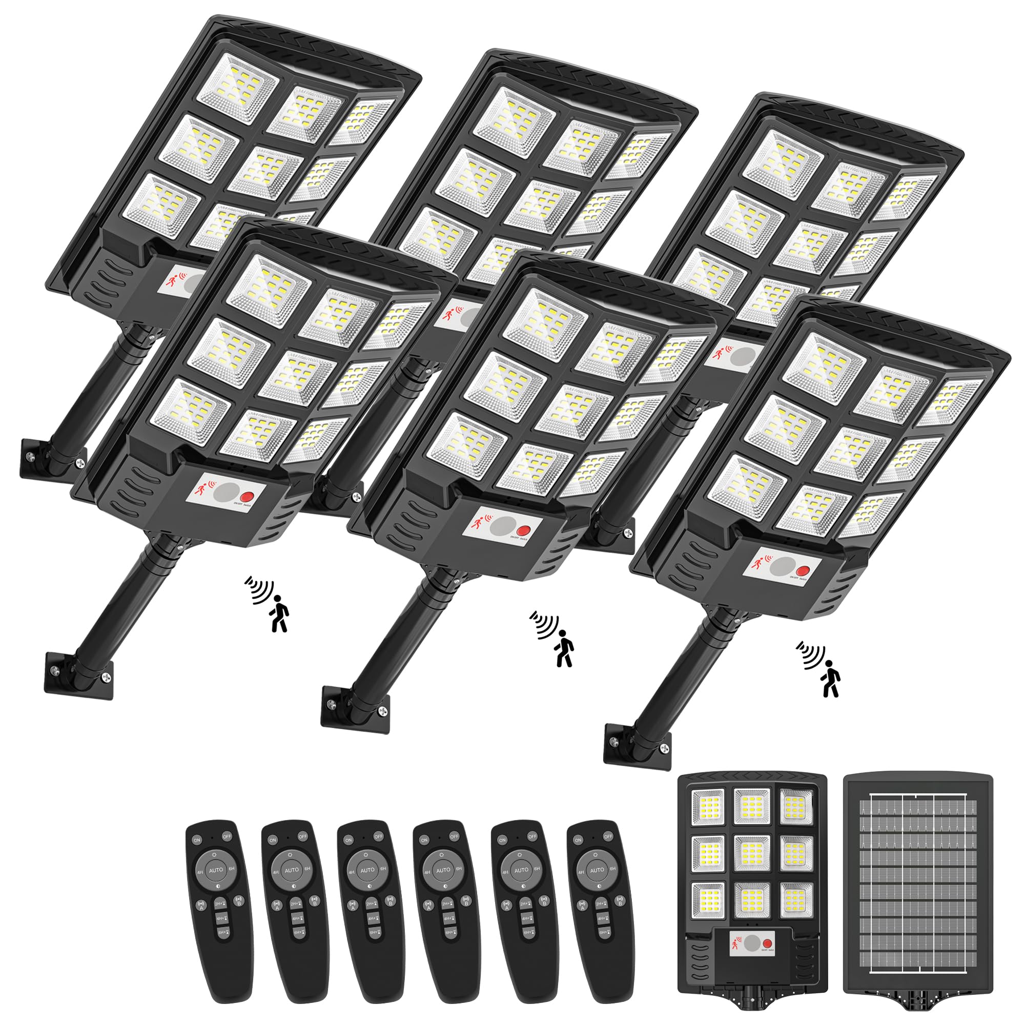 Sunwish Solar Street Light, 6500K, Motion Sensor, IP66 Waterproof, 6PACK, Black, Model ABK6