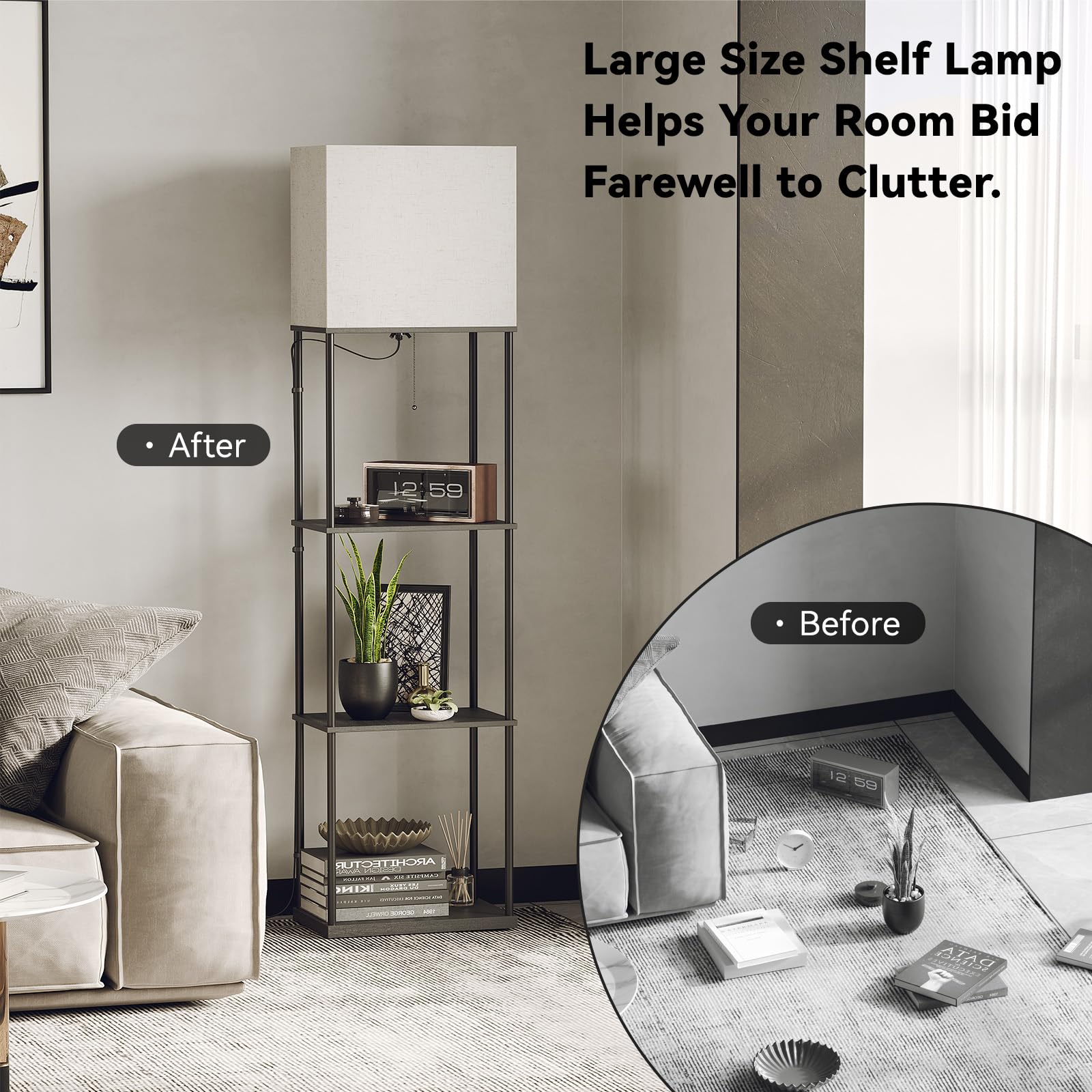 SUNMORY Large Floor Lamp with Shelves, 4-Tier Iron Design, 3 Color Temperatures, Model SR000023, Perfect for Living Room, Bedroom, Office
