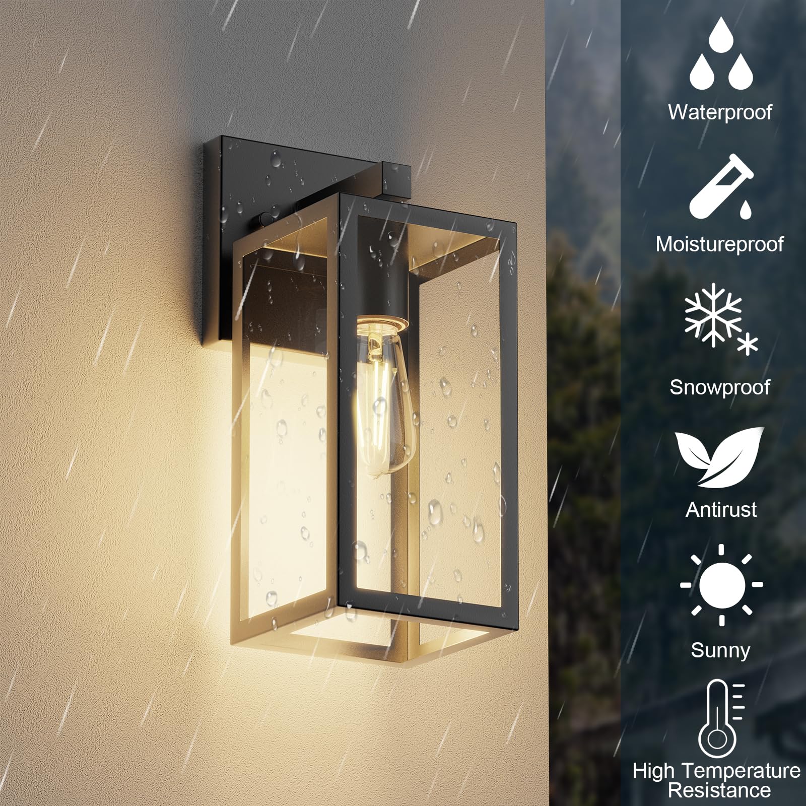 Porch Wall Lights Outdoor, Waterproof Lanterns With Frame And Clear Glass Shade, Exterior Front Porch Light Matte Black Wall Sco