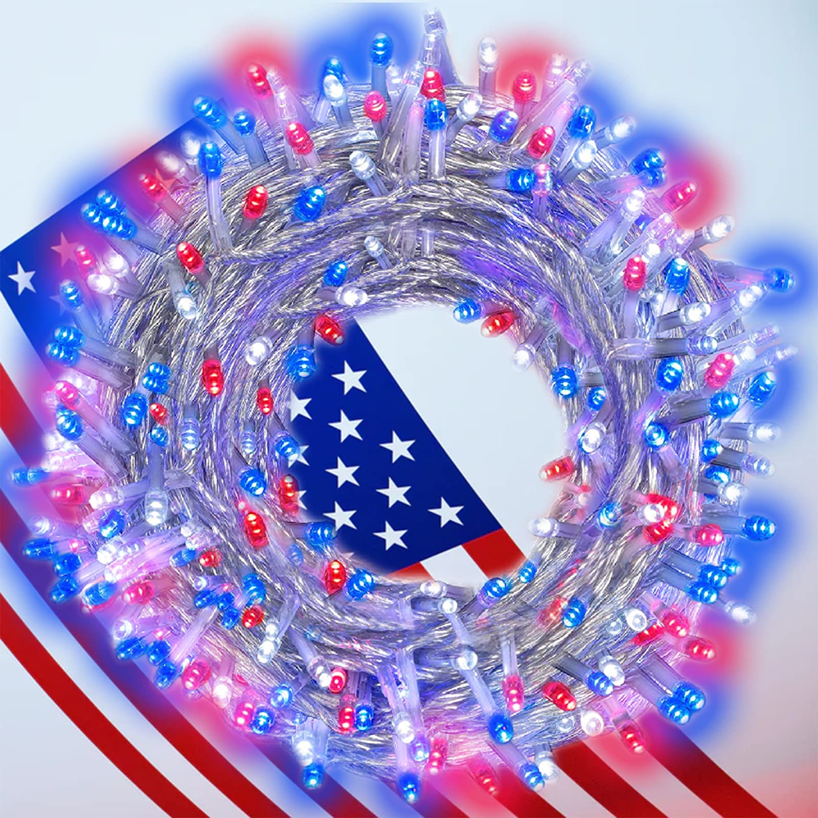 Yaozhou 4Th Of July Decorations Patriotic Lights-Red White And Blue String Lights Indoor, 200Led 66Ft Outdoor, 8 Modes For Chris