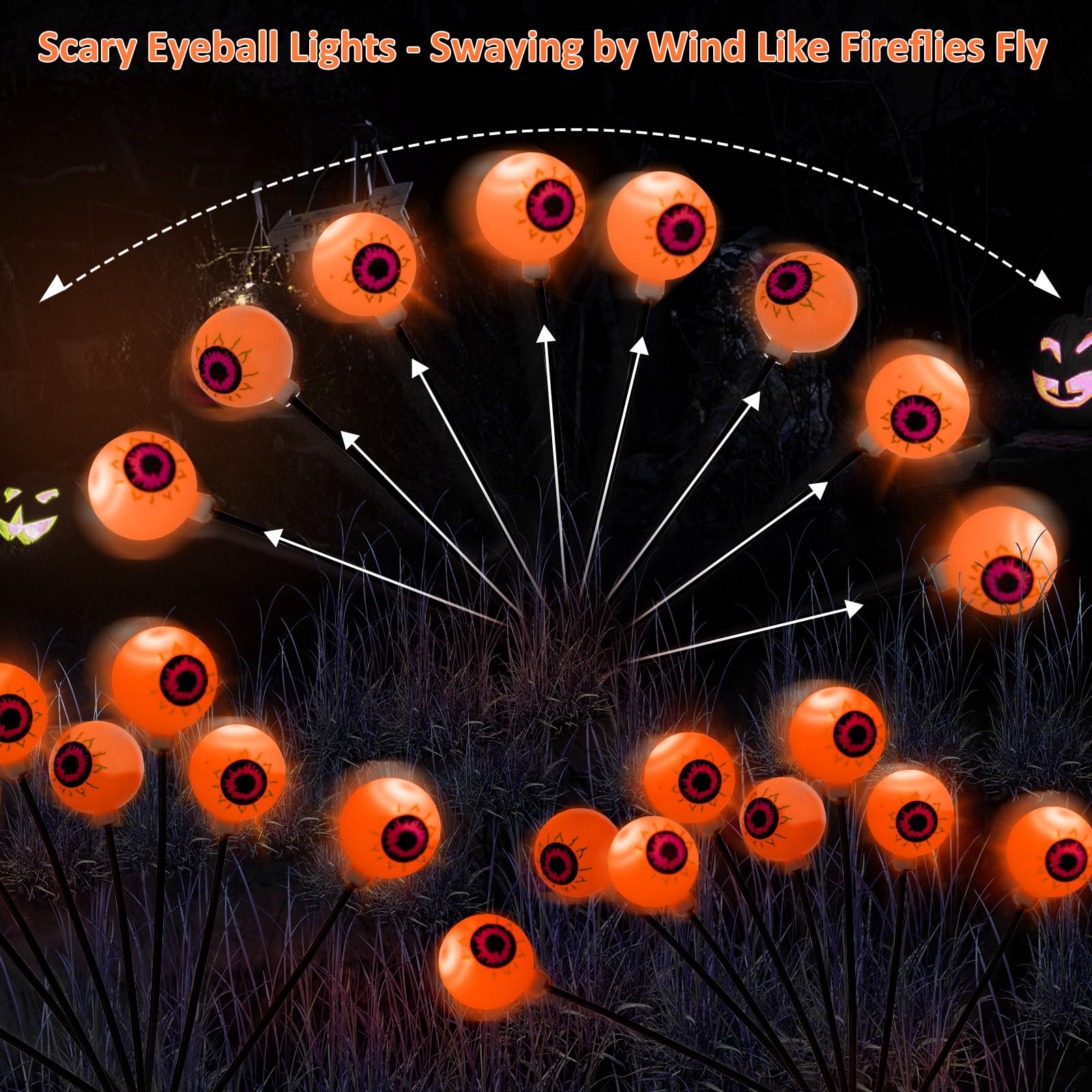 LCHUANG Halloween Outdoor Path Lights - 32LEDs Solar Stake Lights, Waterproof, Orange, Model YQD-048, 4 Packs