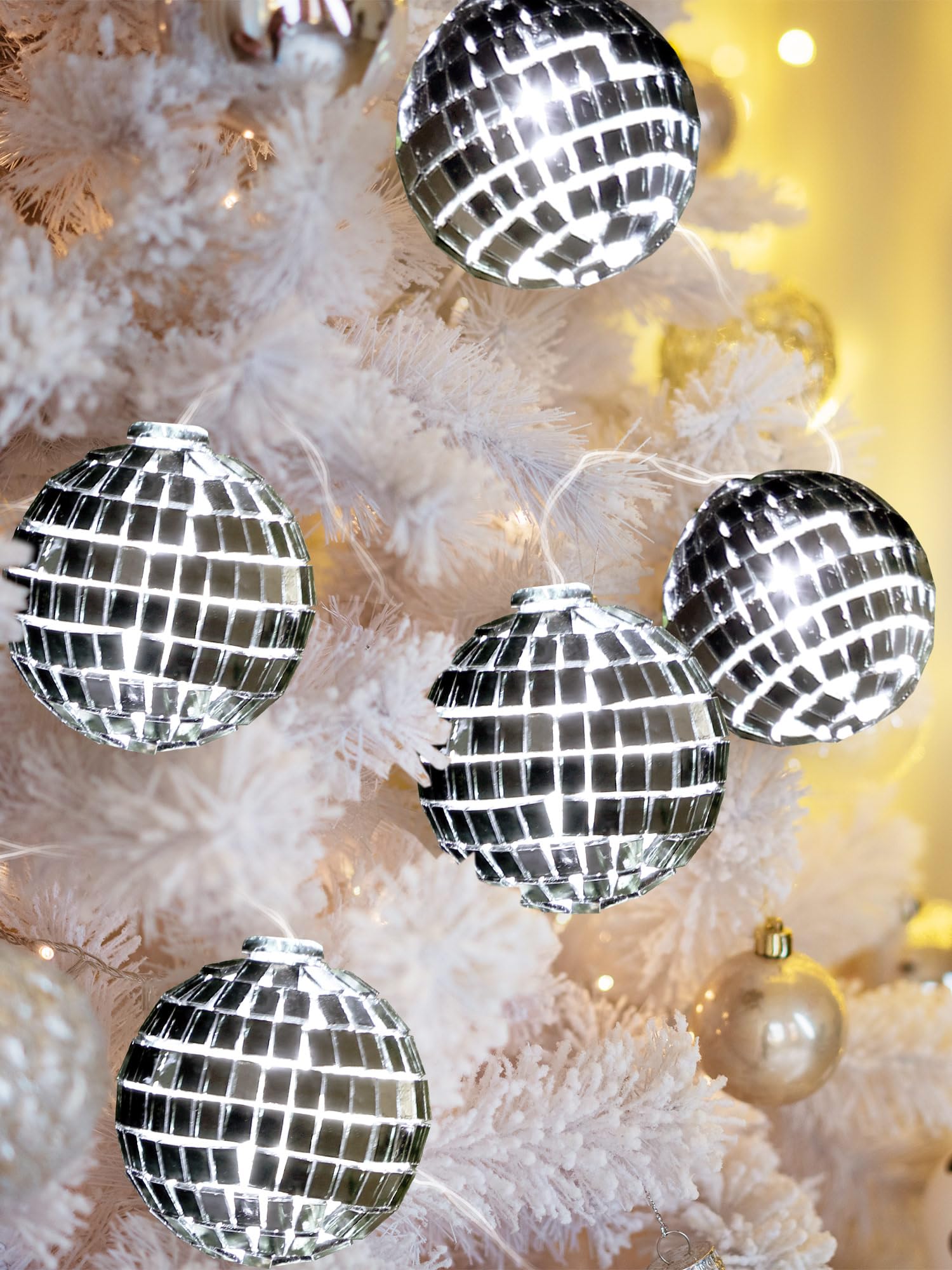 Bbto Led Disco Ball String Light Battery Powered Mirror Balls Ornaments For Outside Backyard Porch 70S 80S Disco Party Supplies(1.57 Inch Black)