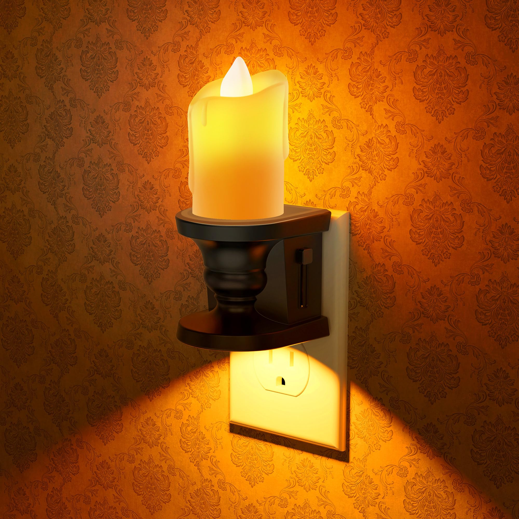 Briignite Flameless Candle Night Light, 2 Pack, Night Lights Plug into Wall, Candle Nightlight with Light Sensor, 0-100LM Dimmab