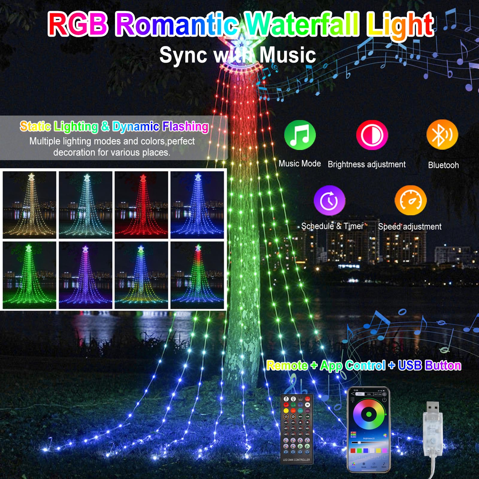 Shinecai 10Ft Rgb Star String Light - 305Led Waterproof Christmas Decor With Remote App Control