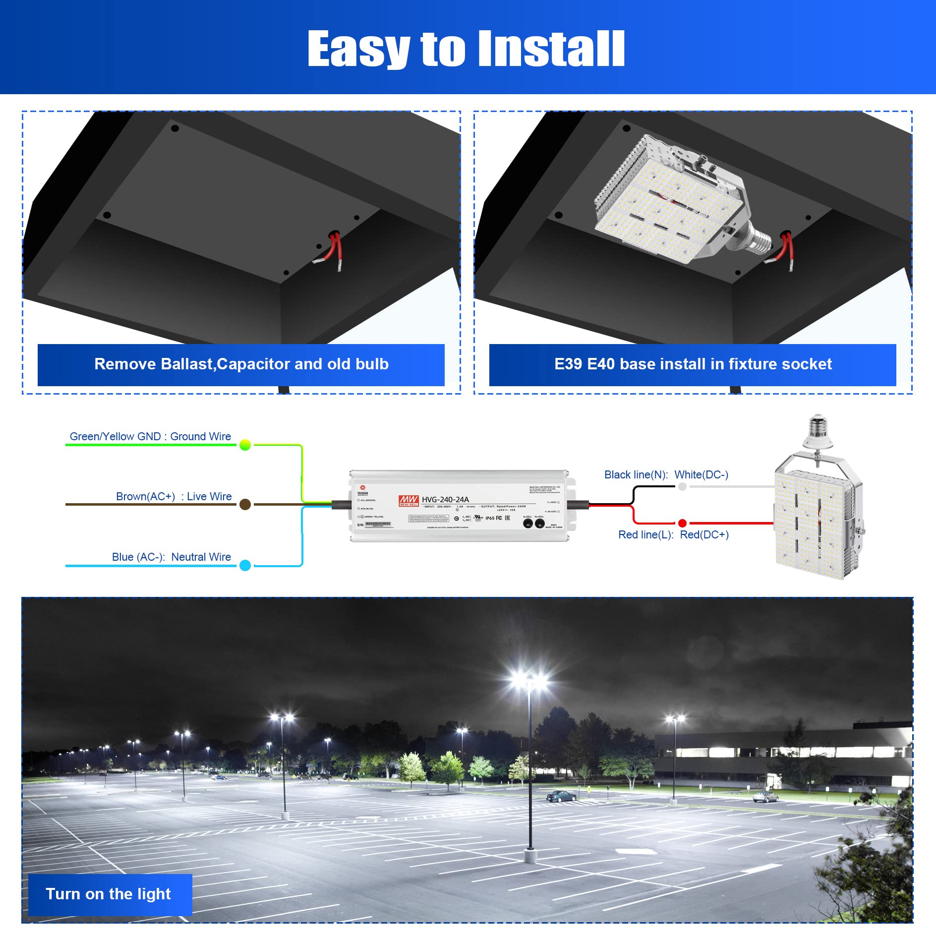 OPENLUX LED Shoebox Retrofit Kit 240W 34800LM E39 Mogul Base ETL DLC Listed 5000K for Parking Lot Lights AC200-480V