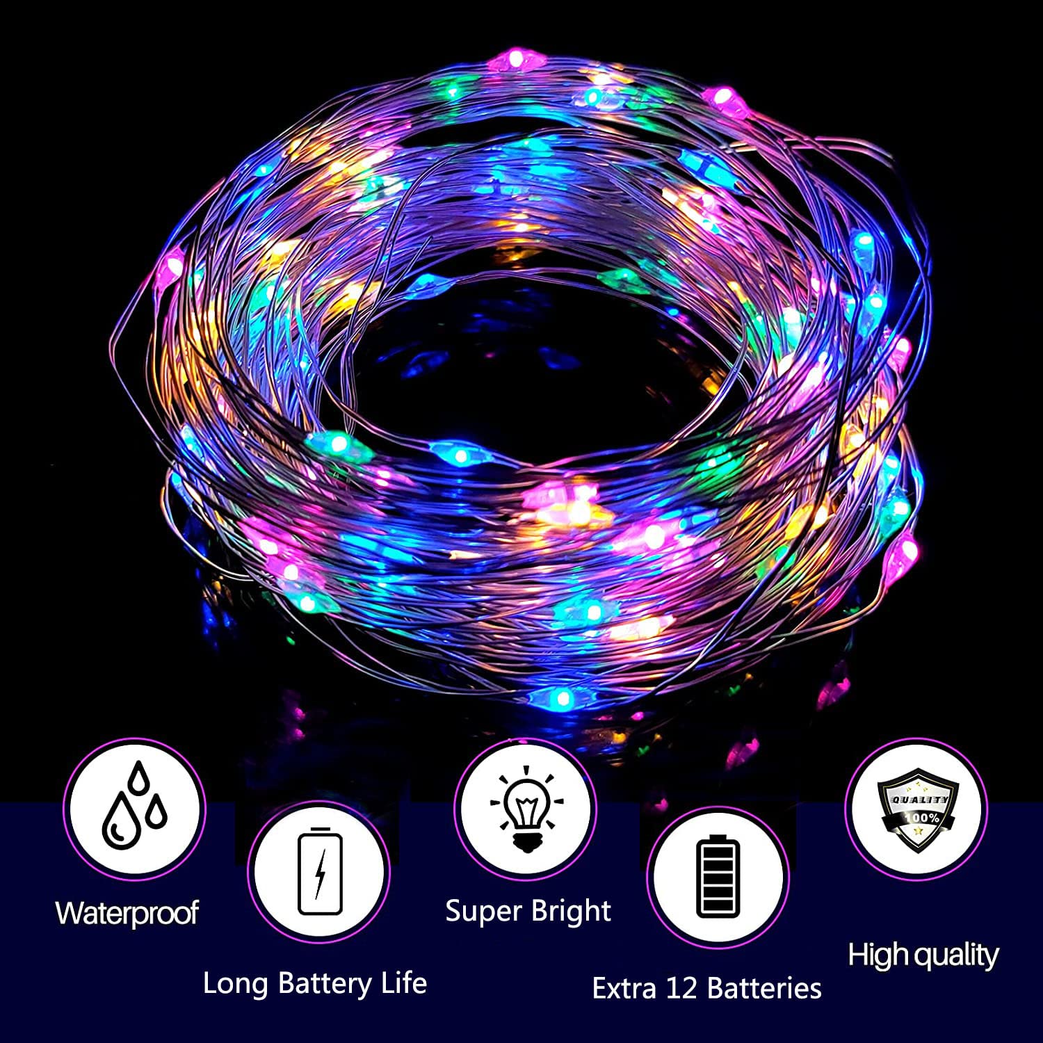 12 Pack Multi-Colored Fairy Lights Battery Operated, 3 Speed Modes, Extra 12 Batteries For Replacement, 7Ft 20 Led Mini String Lights, Waterproof Twinkle Firefly Lights For Christmas Decoration