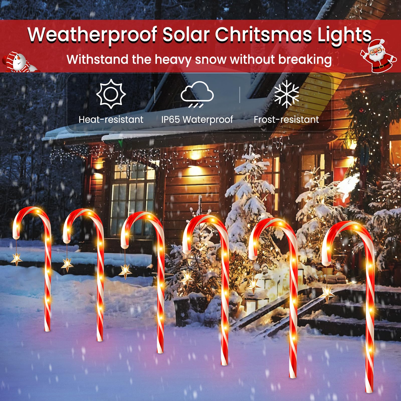 Wdtpro Outdoor Christmas Decoration, 12 Pack 28.3Ft Solar Powered 72 Led Christmas Candy Cane Lights With Stakes, 10 Lighting Mo