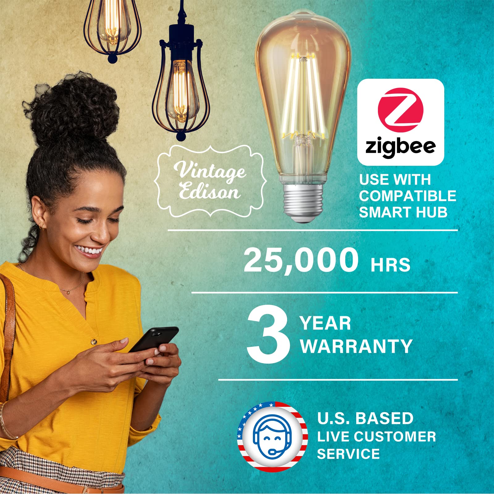 Sengled Zigbee Smart Light Bulbs, 4 Pack, Amber Warm 2000K, E11-N1GW, Voice Control with Alexa & Google Home, Smart Hub Required