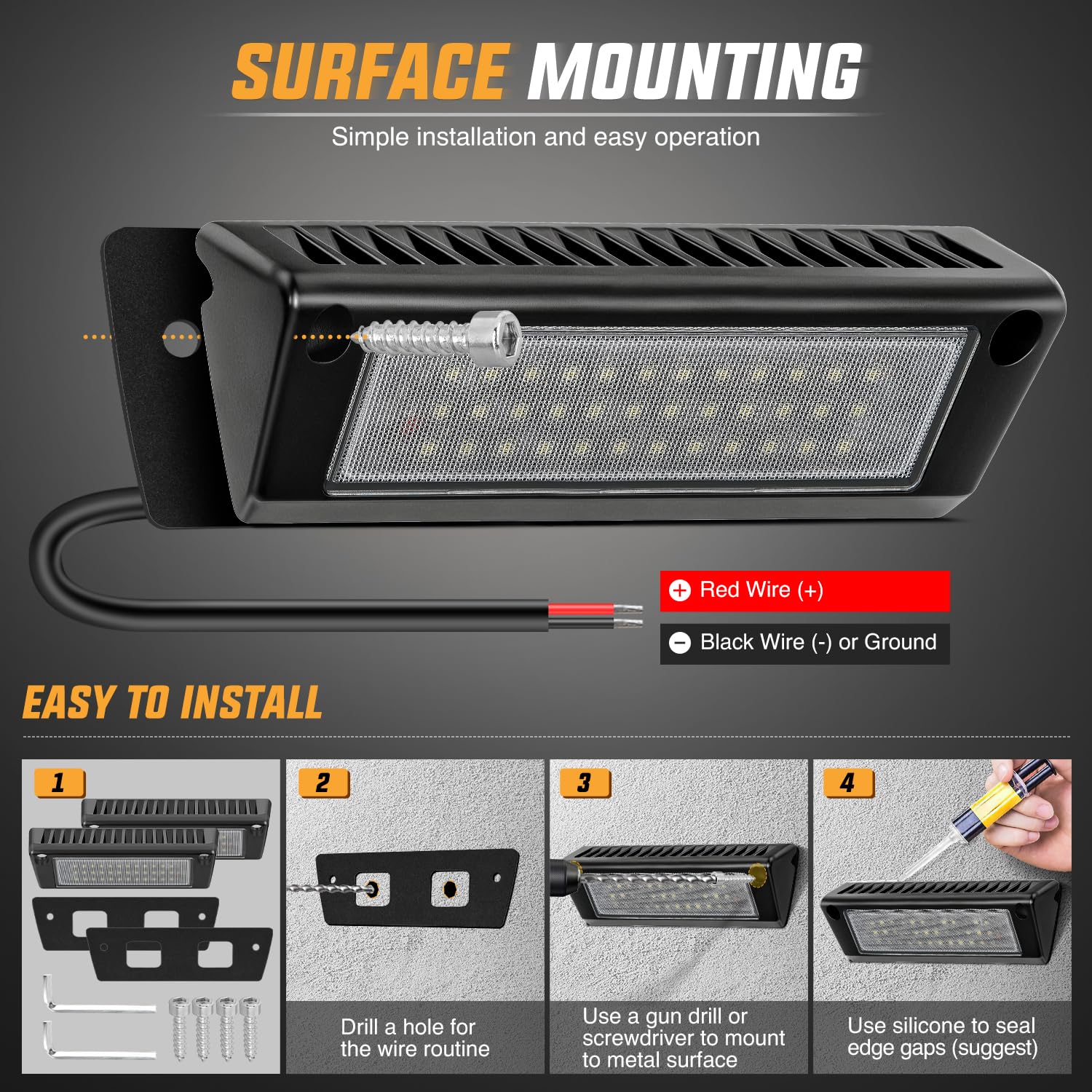 Nilight RV Exterior Light 9 Inch LED Porch Lights, Black Aluminum Housing, Model RV-705BW, White Light, 12V/24V for RVs and Trailers