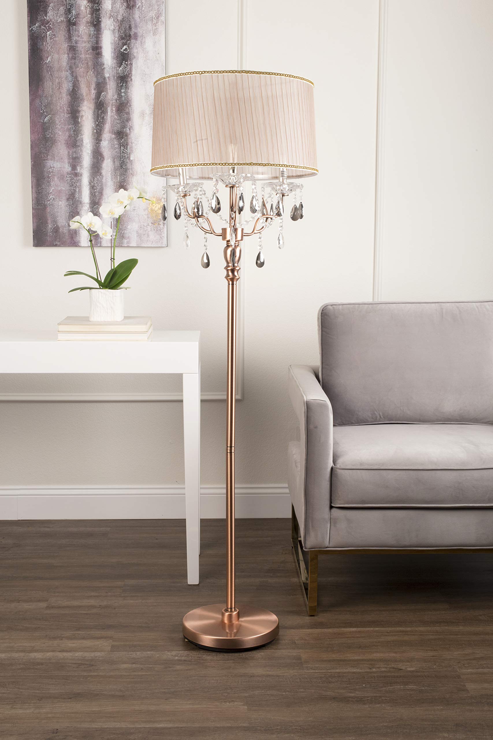 Ok Lighting Ok-5126F Ok-5126F Rosie Crystal Floor Lamp Deer Antler Inspired, 18&quot; X 18&quot; X 62&quot;