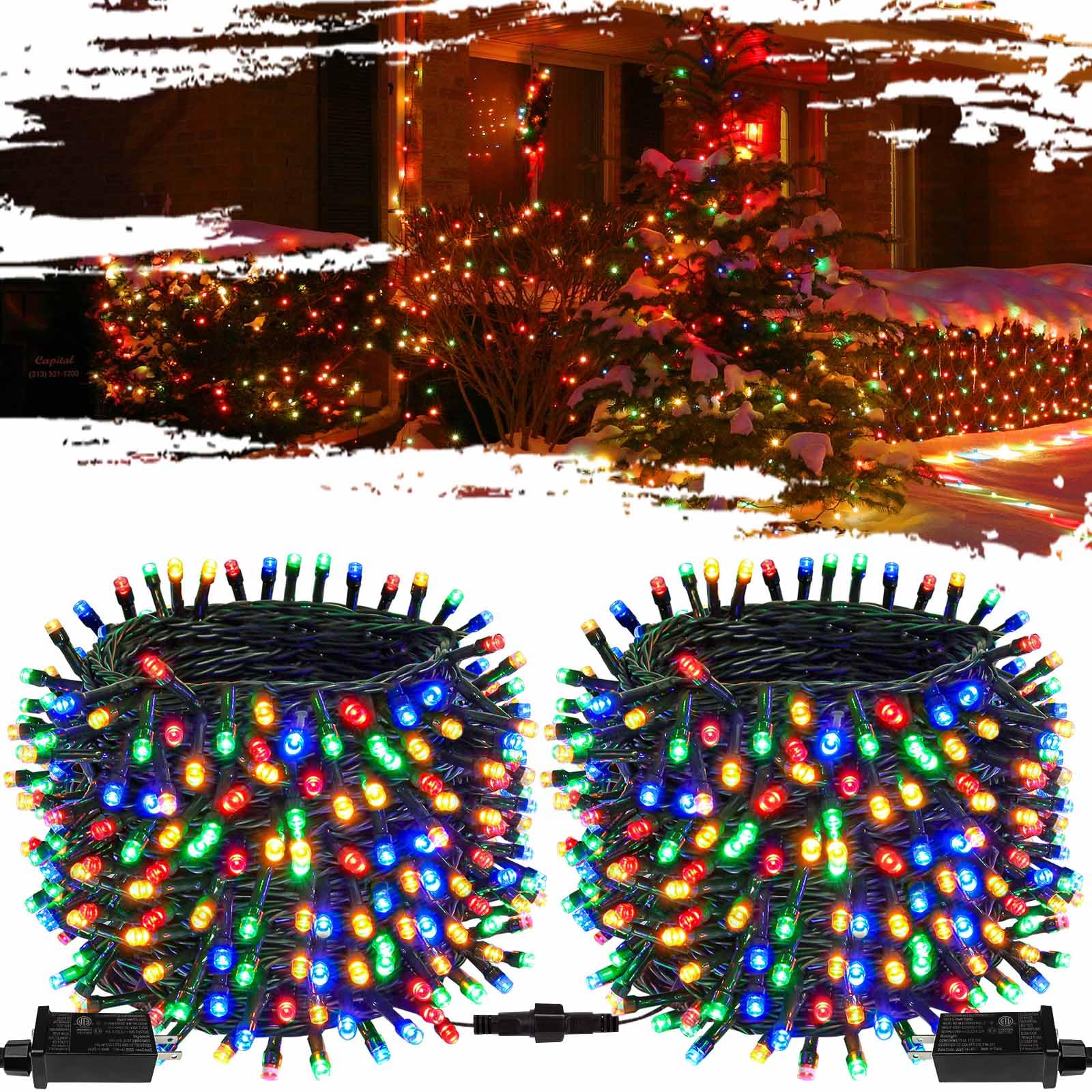 OZS 2PACK 164ft 400LED Extendable Color Changing Christmas String Lights Indoor/Outdoor, Waterproof 8 Modes Multicolor Christmas