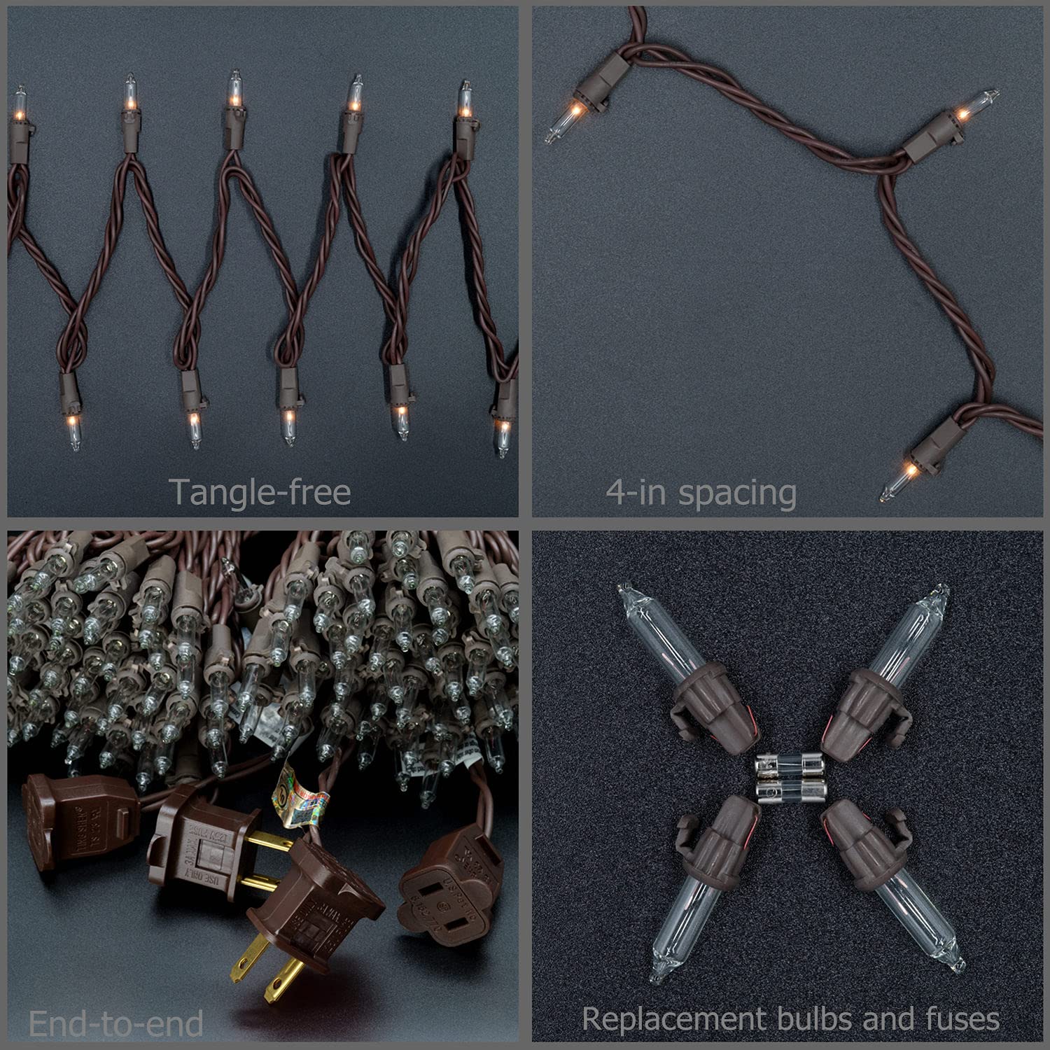 Yuletime Clear Christmas Lights, 66Ft 200 Count, Ul Certified, Brown Wire, Incandescent Mini Light Set, Model Dds-L-100E/2F