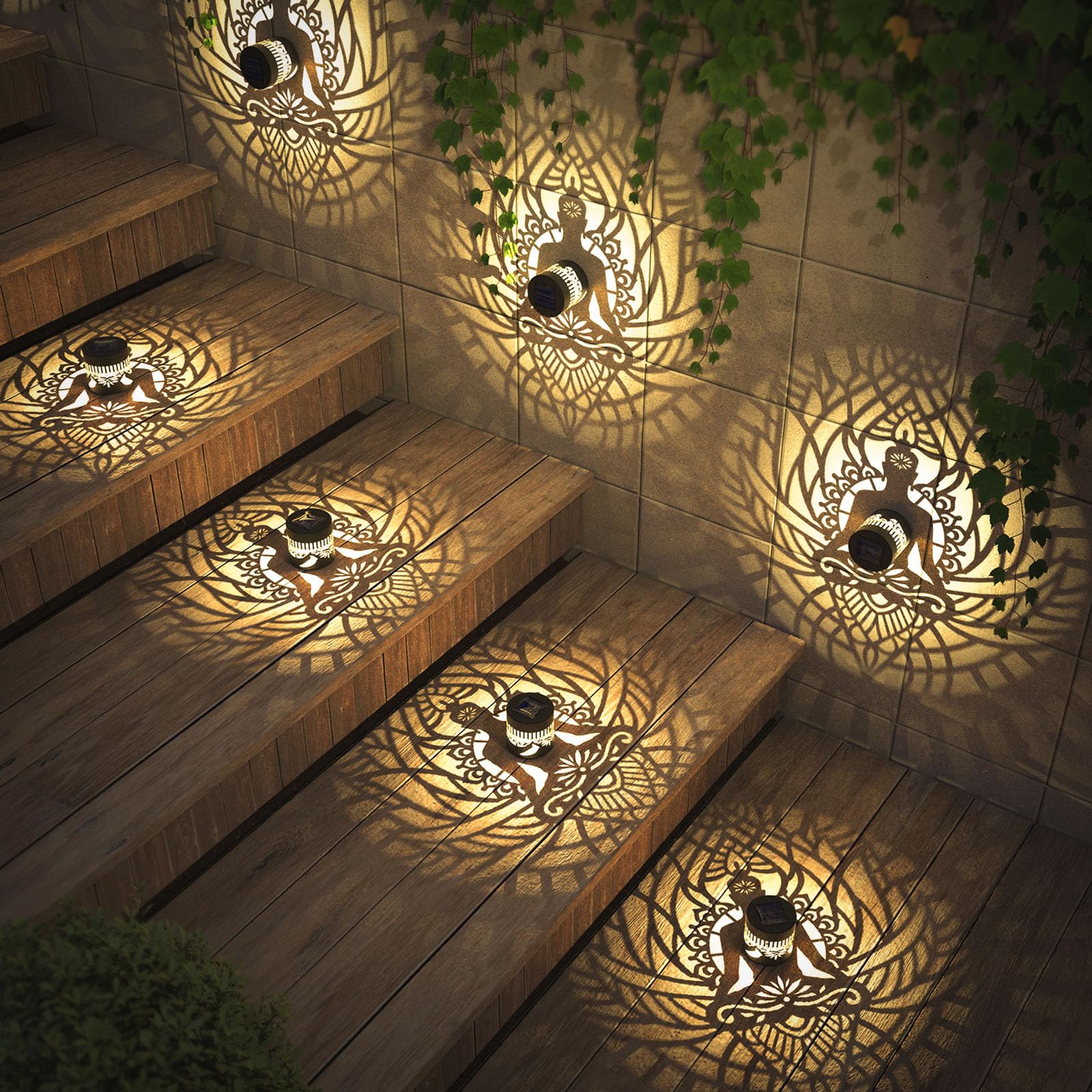 Gardencave Solar Fence Lights - 4 Pack Zen Theme Waterproof Outdoor Decor for Garden, Patio, Deck, Model Fence1