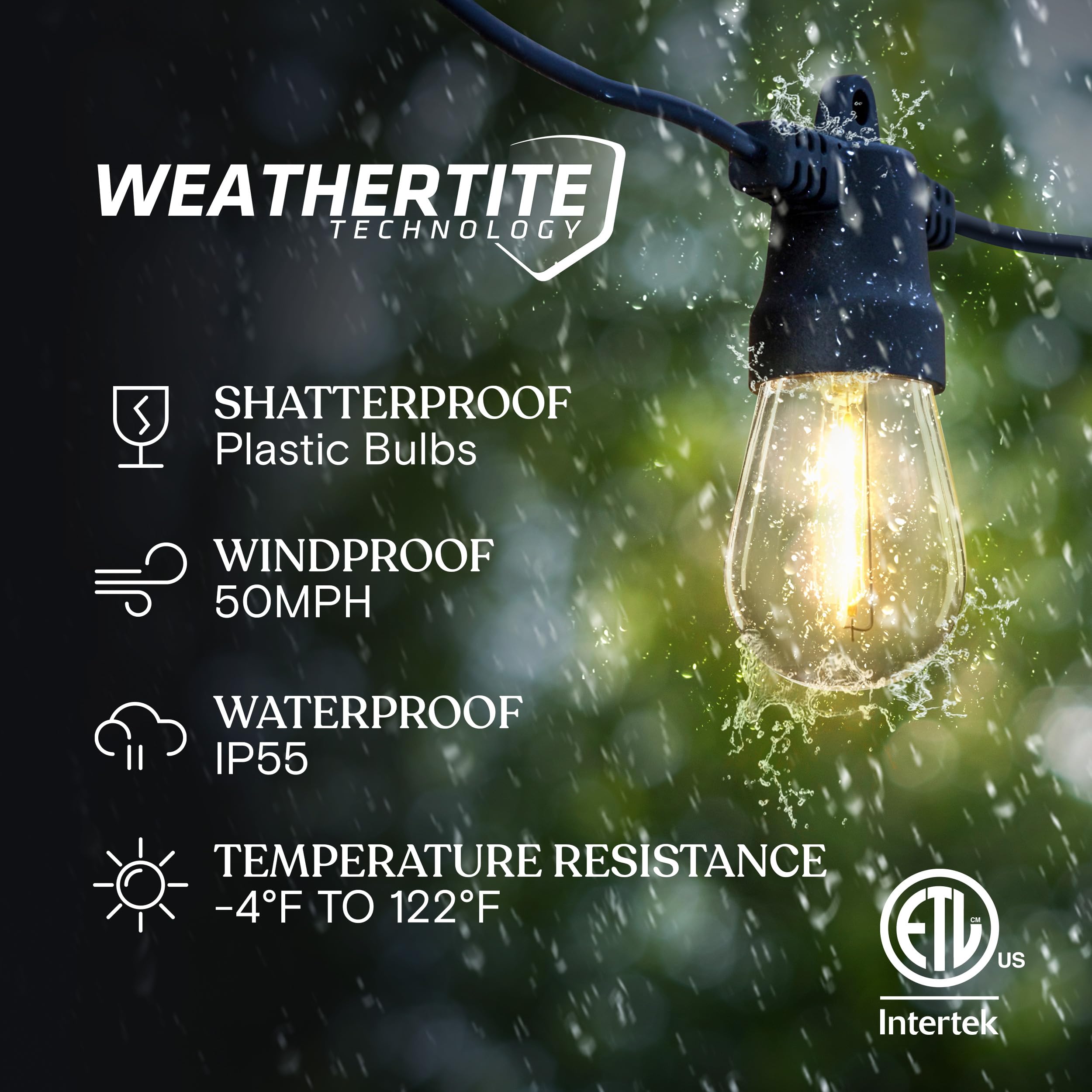 Brightech Ambience Pro Solar String Lights, 27ft, Waterproof, 12 Edison Bulbs, Shatterproof LED, Soft White