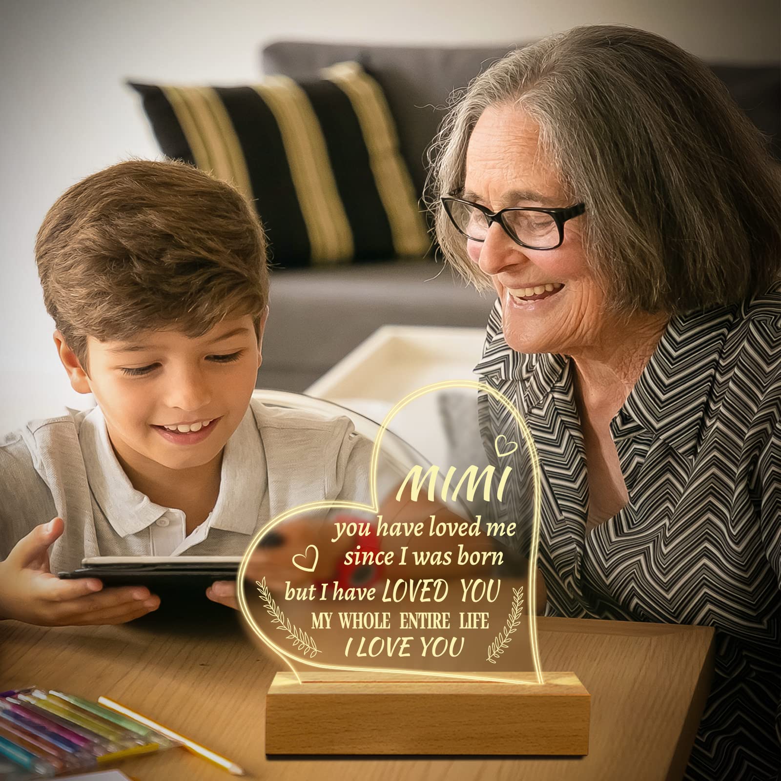 Hiipeenow Mimi Gifts From Grandchildren, Engraved Night Light 15 * 19Cm, Valentines Day Birthday Christmas Mothers Day Gifts For