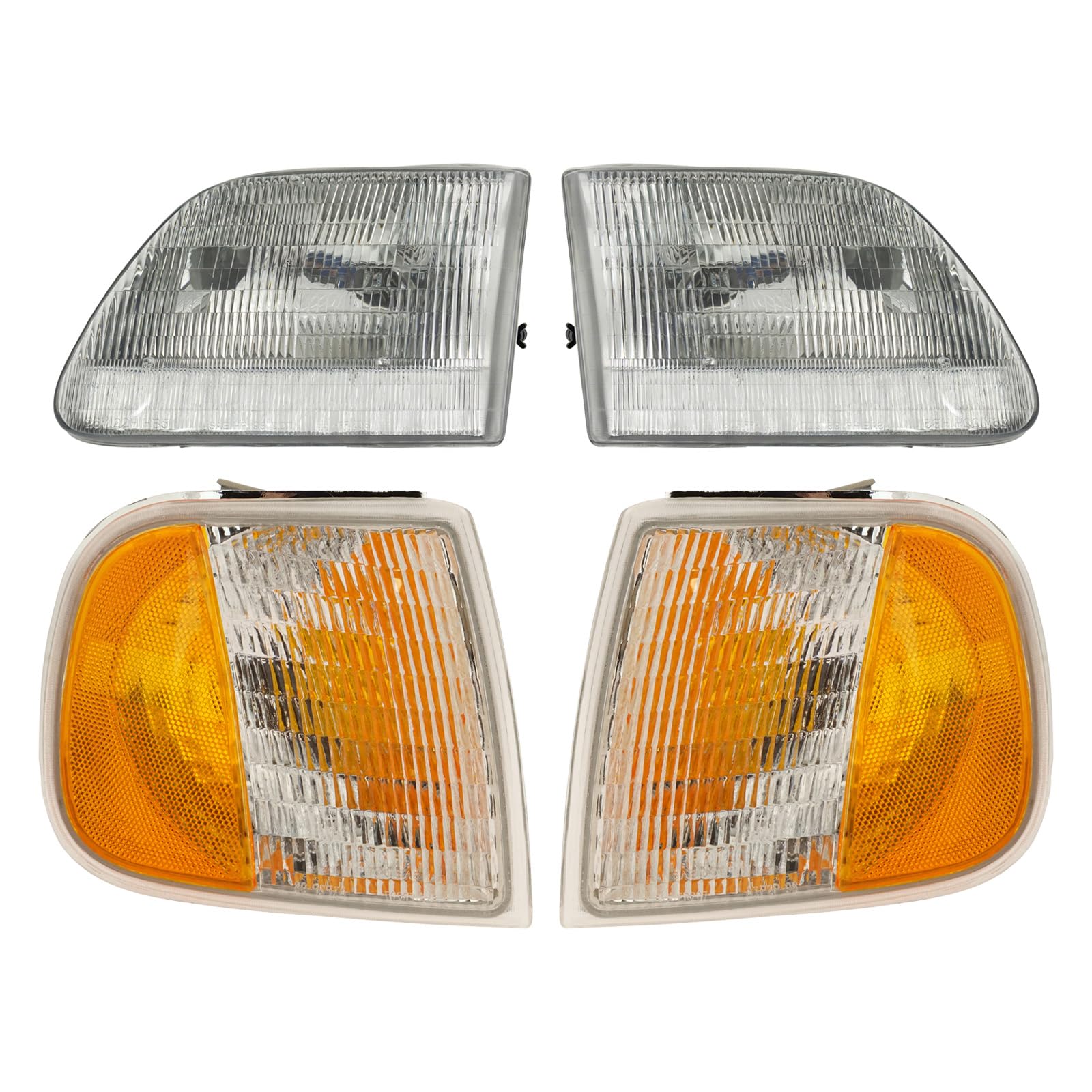 TRQ Headlight Assembly Set for 1997-2002 Ford Expedition, 1997-2003 F150, 1997-1999 F250, Model LKA55911, White