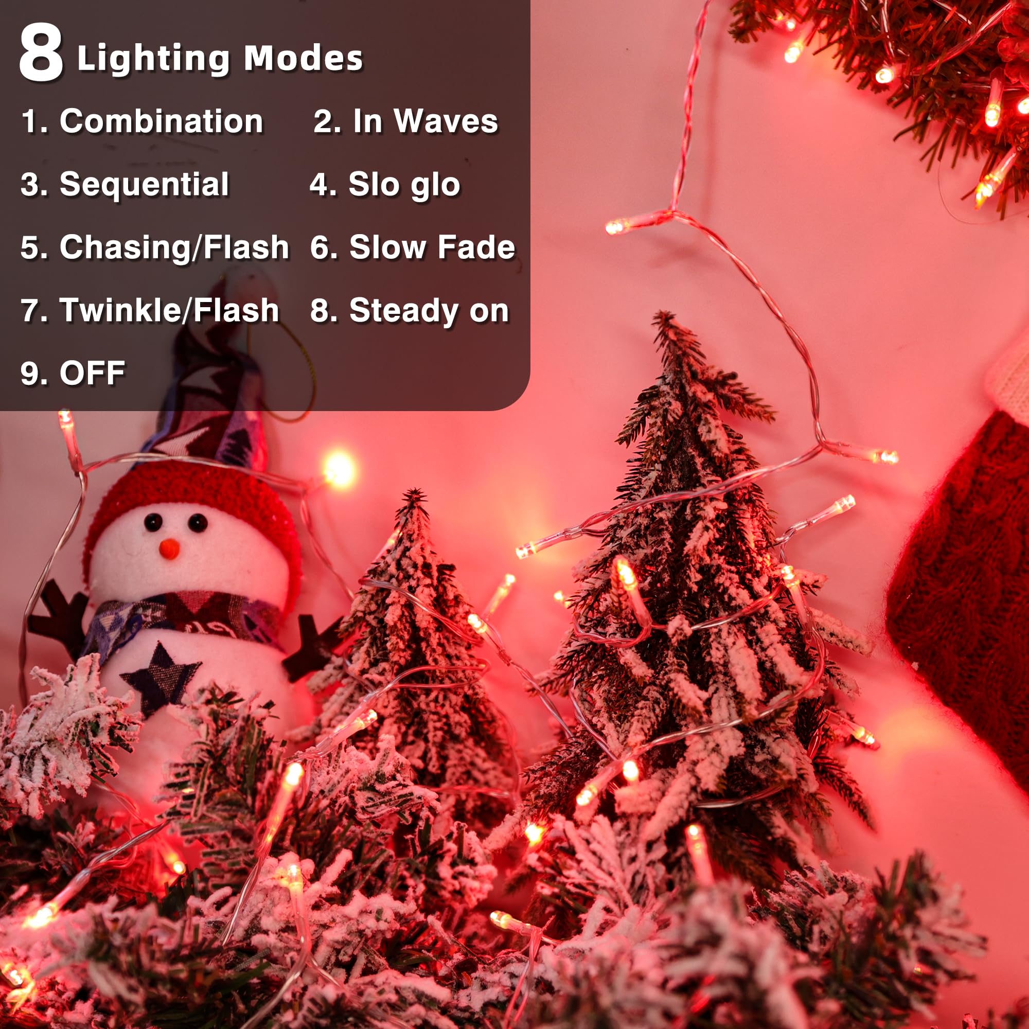 Lomotech Battery Operated Christmas Lights - 4 Pack Total 66Ft 200Leds String Lights 8 Modes Waterproof With Timer For Home  Garden  Party  Holiday  Tree Decoration (Clear Wire  Red)