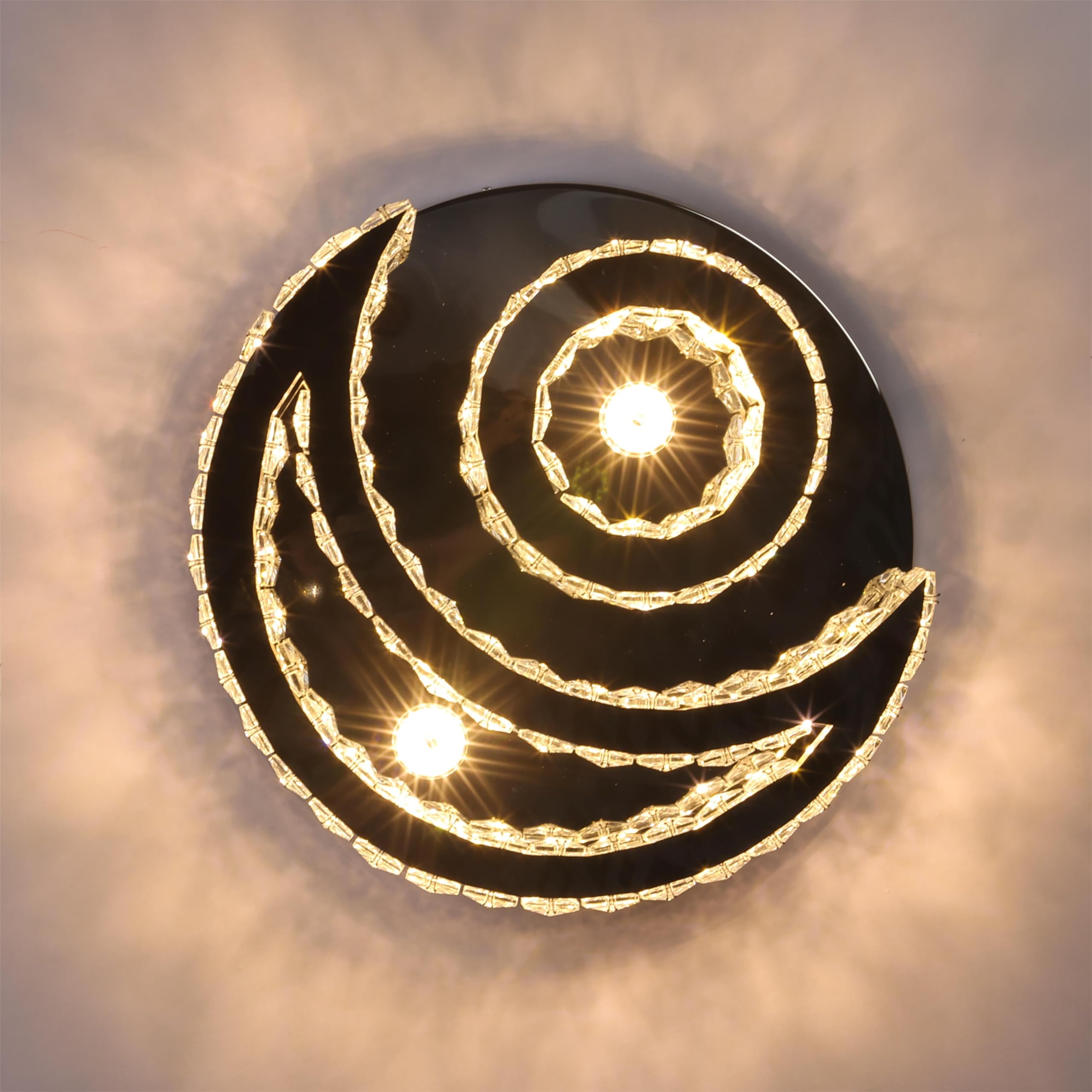 CXGLEAMING Modern Crystal Chandelier LED Flush Mount Light Fixture 15.7in Dimmable Moon Shape Stainless Steel Dimmable-moon Model CX-MC013-KB