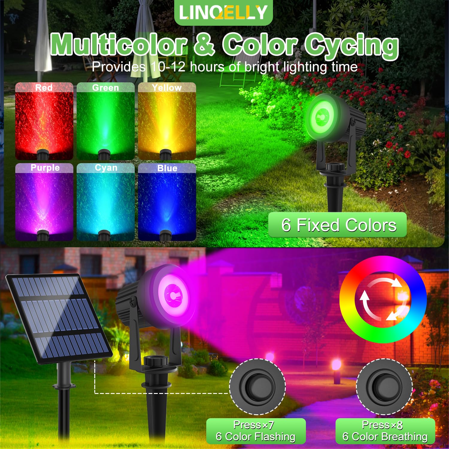 Linqelly Rgb Solar Spotlights Outdoor 4 Pack Color Changing Landscape Spotlights Ip65 Waterproof Spot Lights Christmas Decorative Lighting For Garden Yard Lawn Path